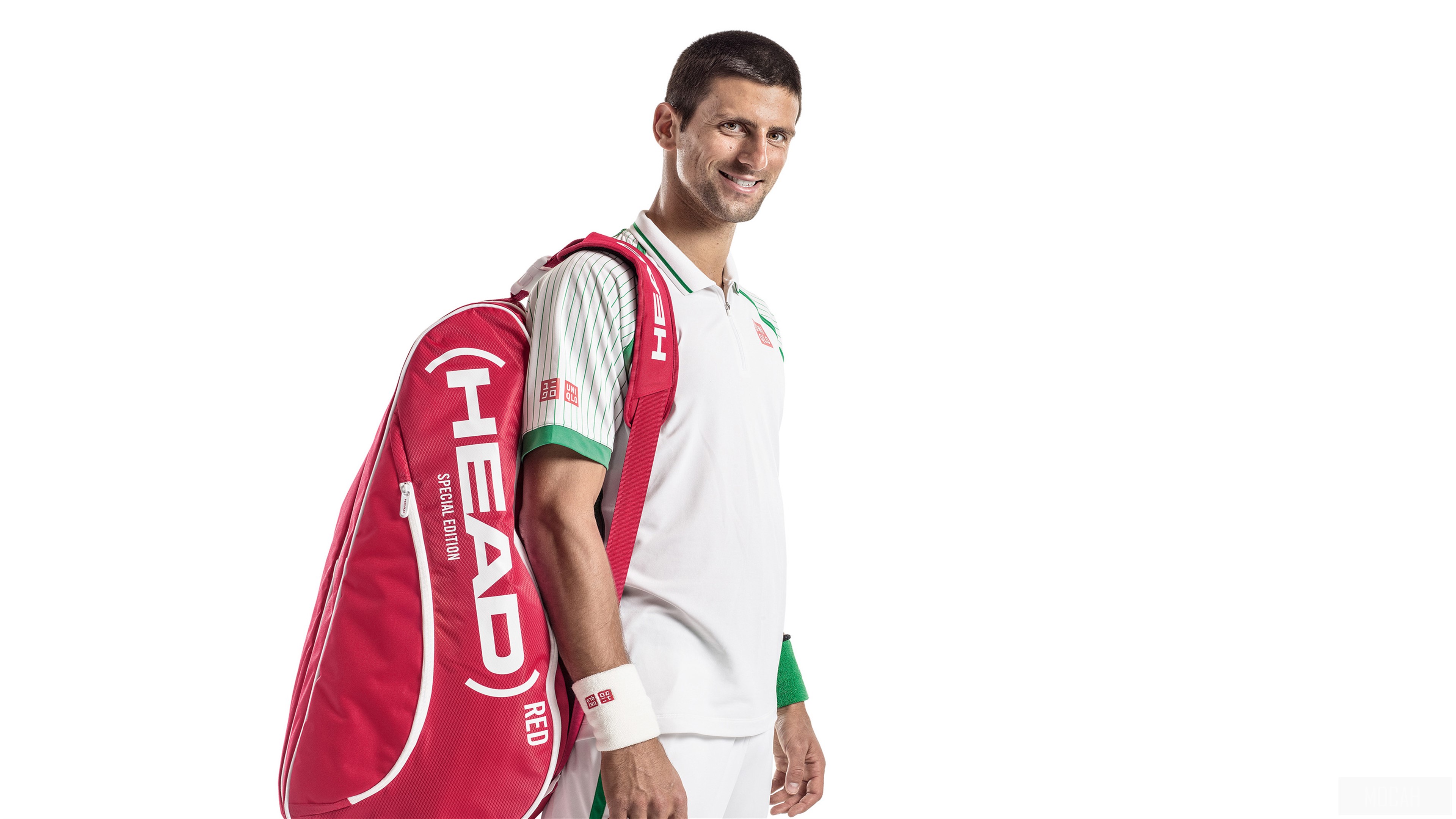 Novak Djokovic with HEAD tennis bag 4K HD Wallpaper