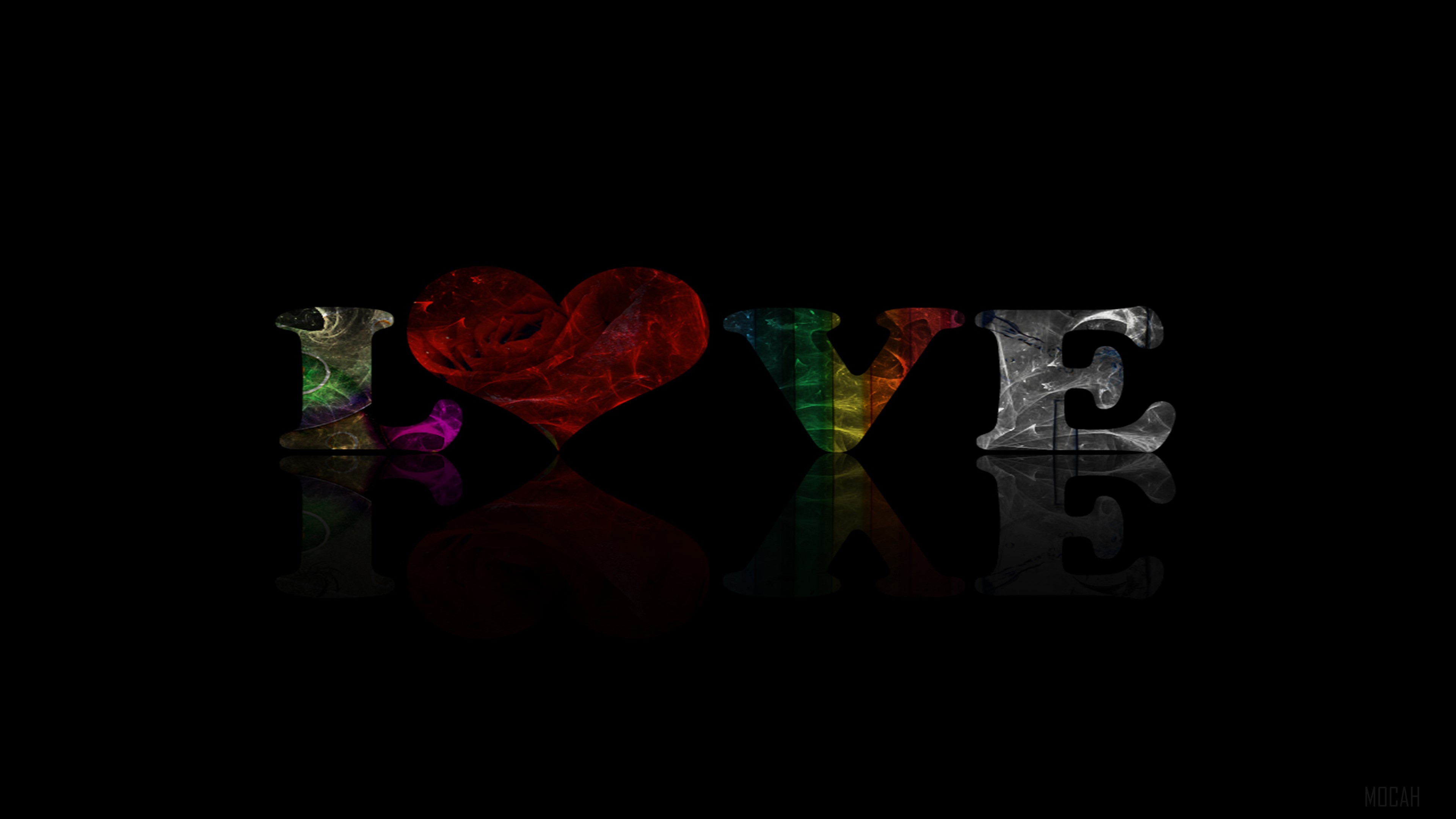 LOVE with a heart and rainbow colors 4K HD Wallpaper