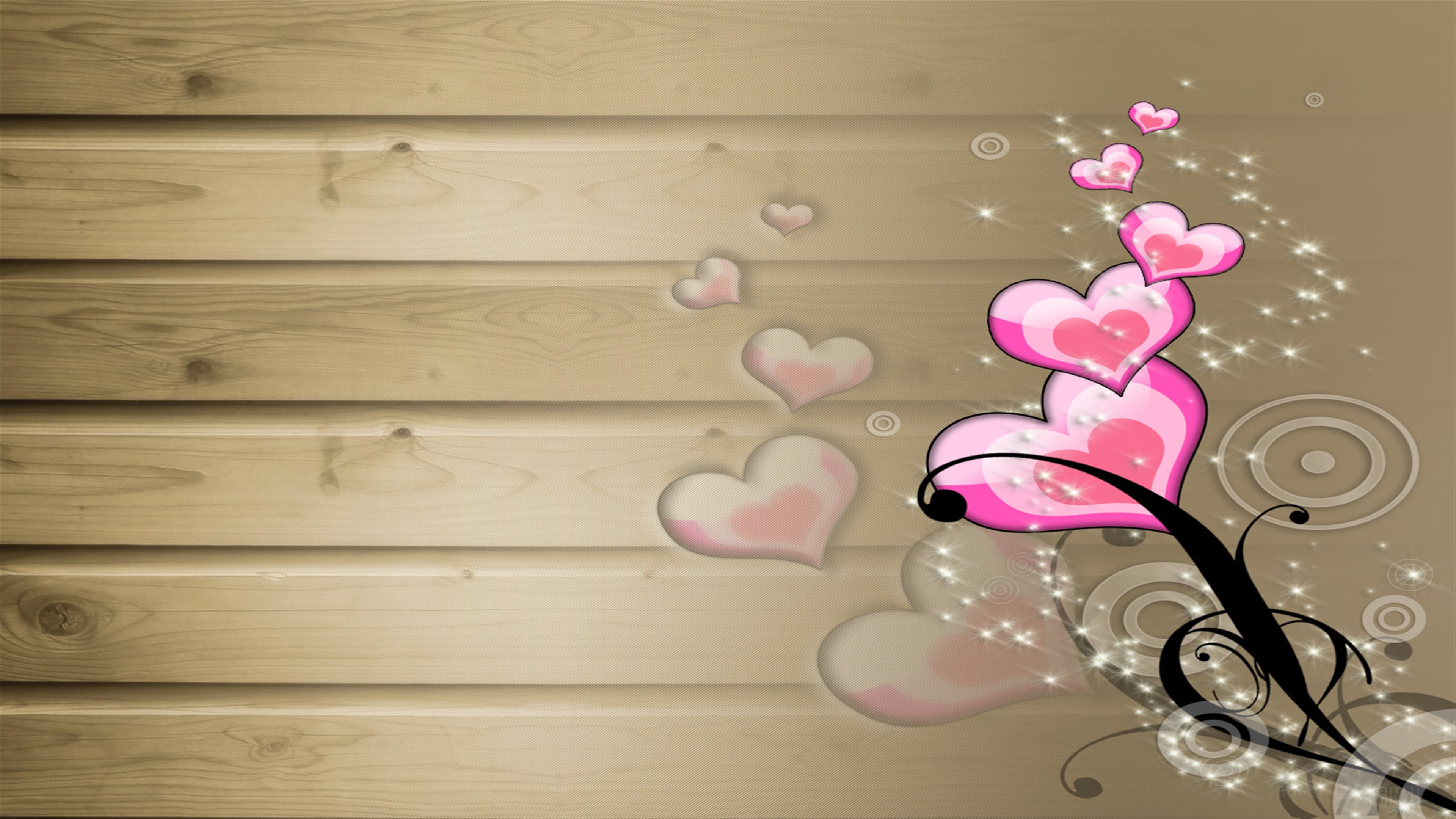 Pink Hearts on Wood Background 4K HD Wallpaper