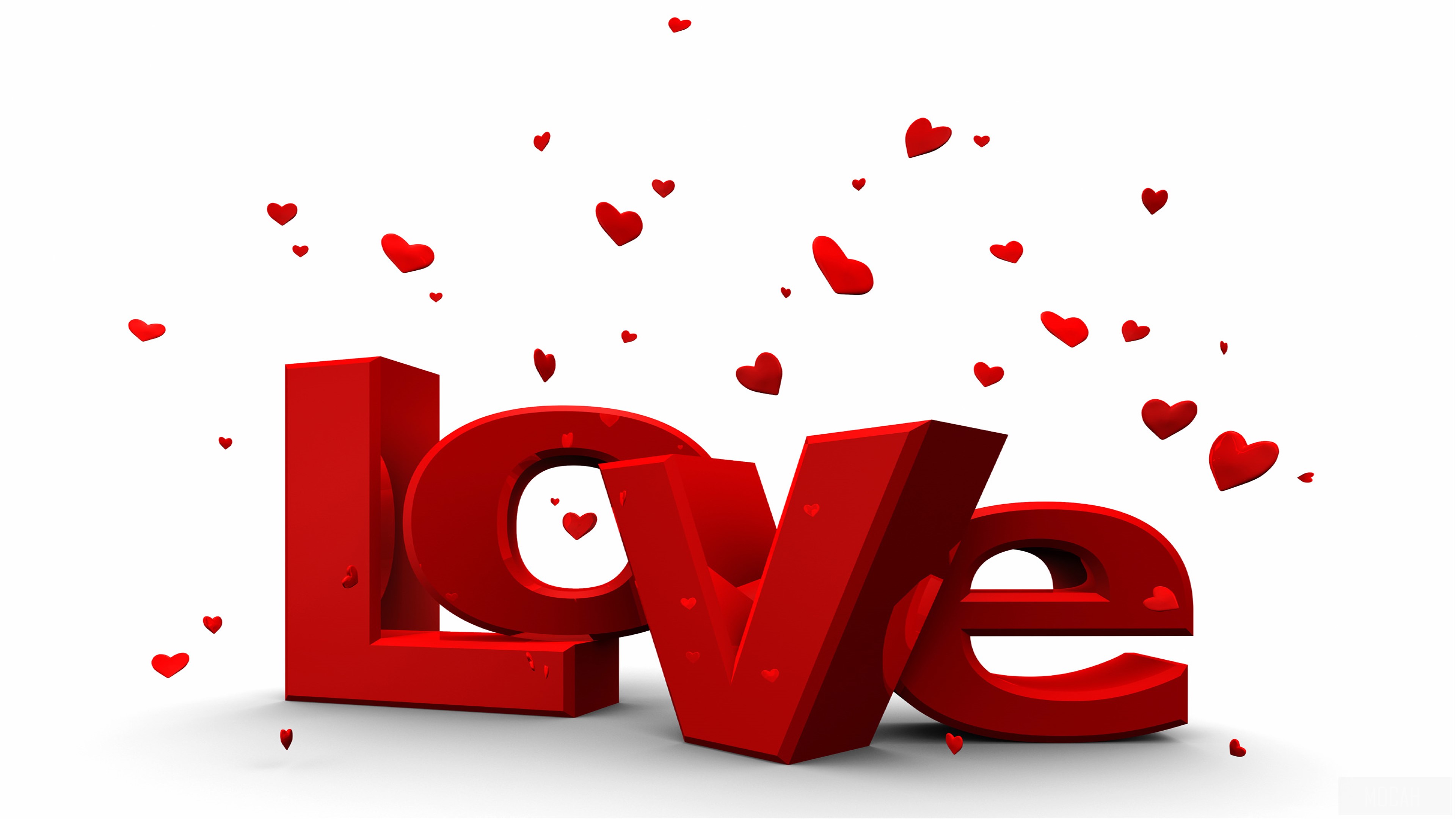 3D Red LOVE text with hearts HD Wallpaper