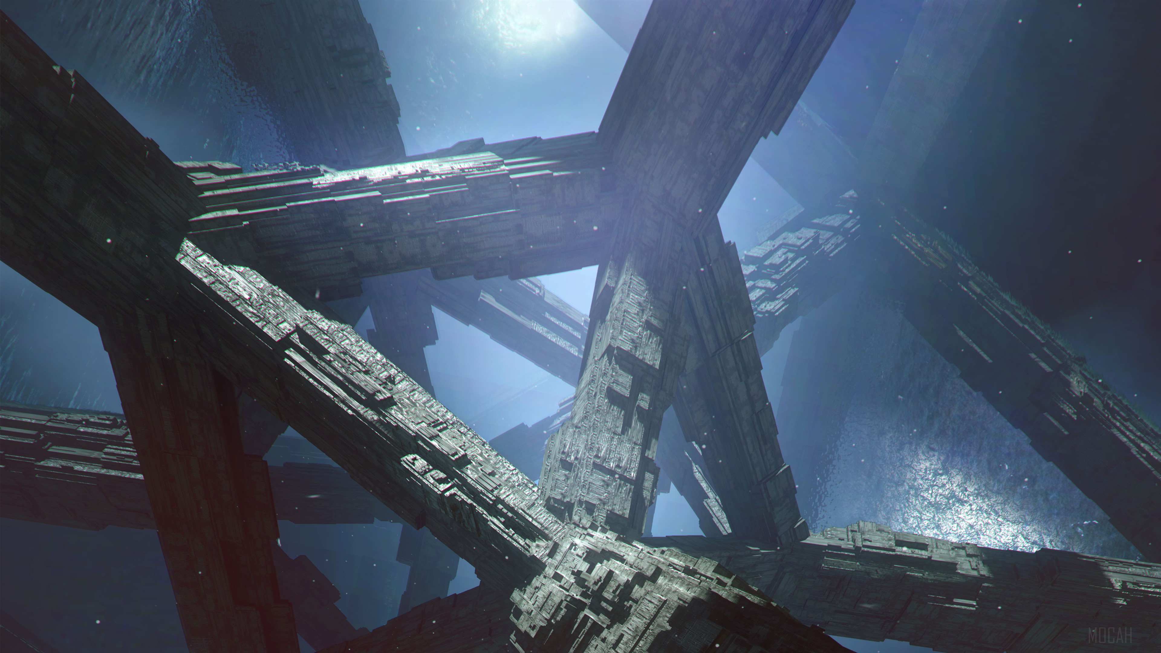 Concept art of a massive alien structure in space HD Wallpaper