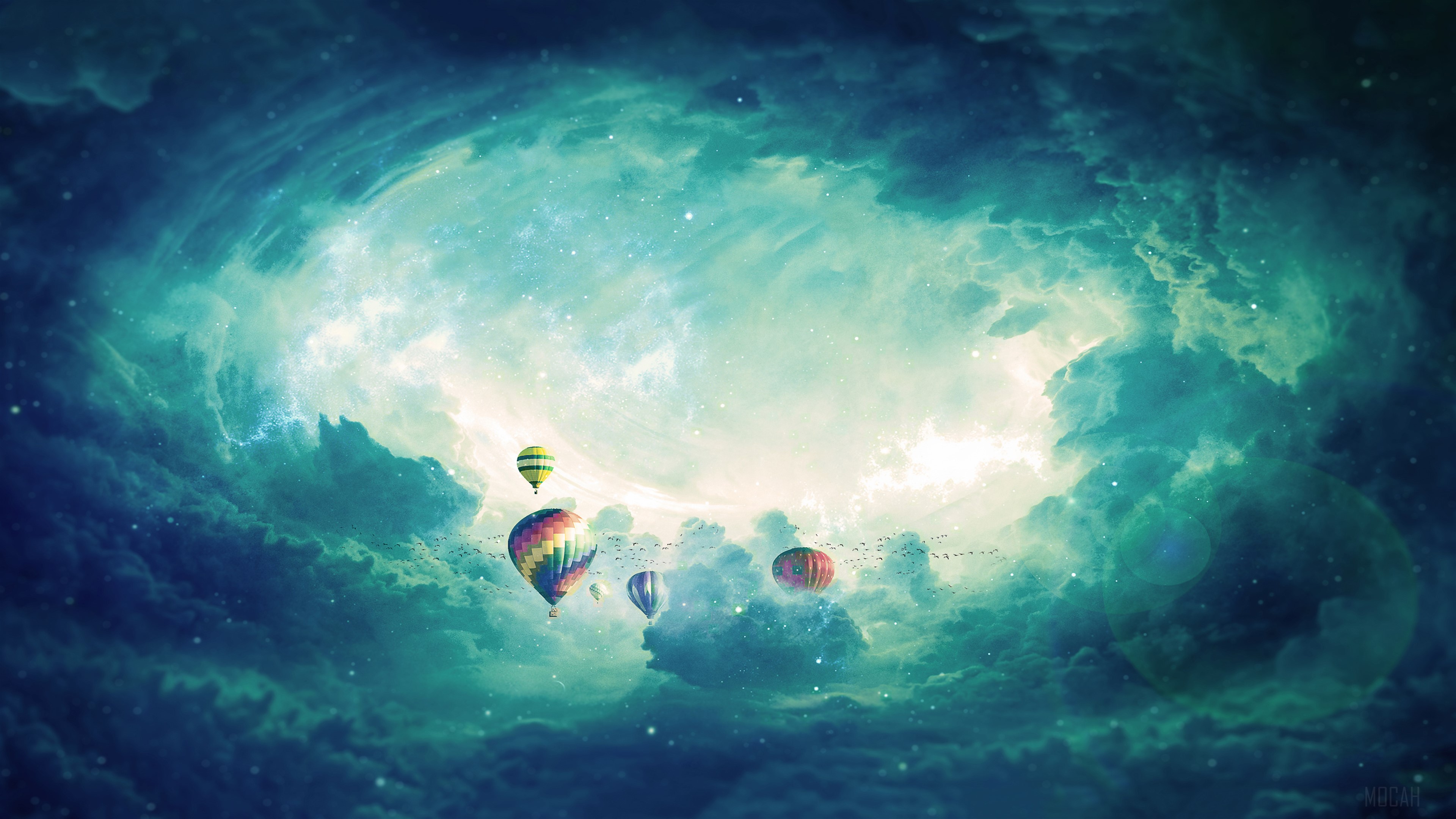 Hot Air Balloons in a Cosmic Sky 4K HD Wallpaper