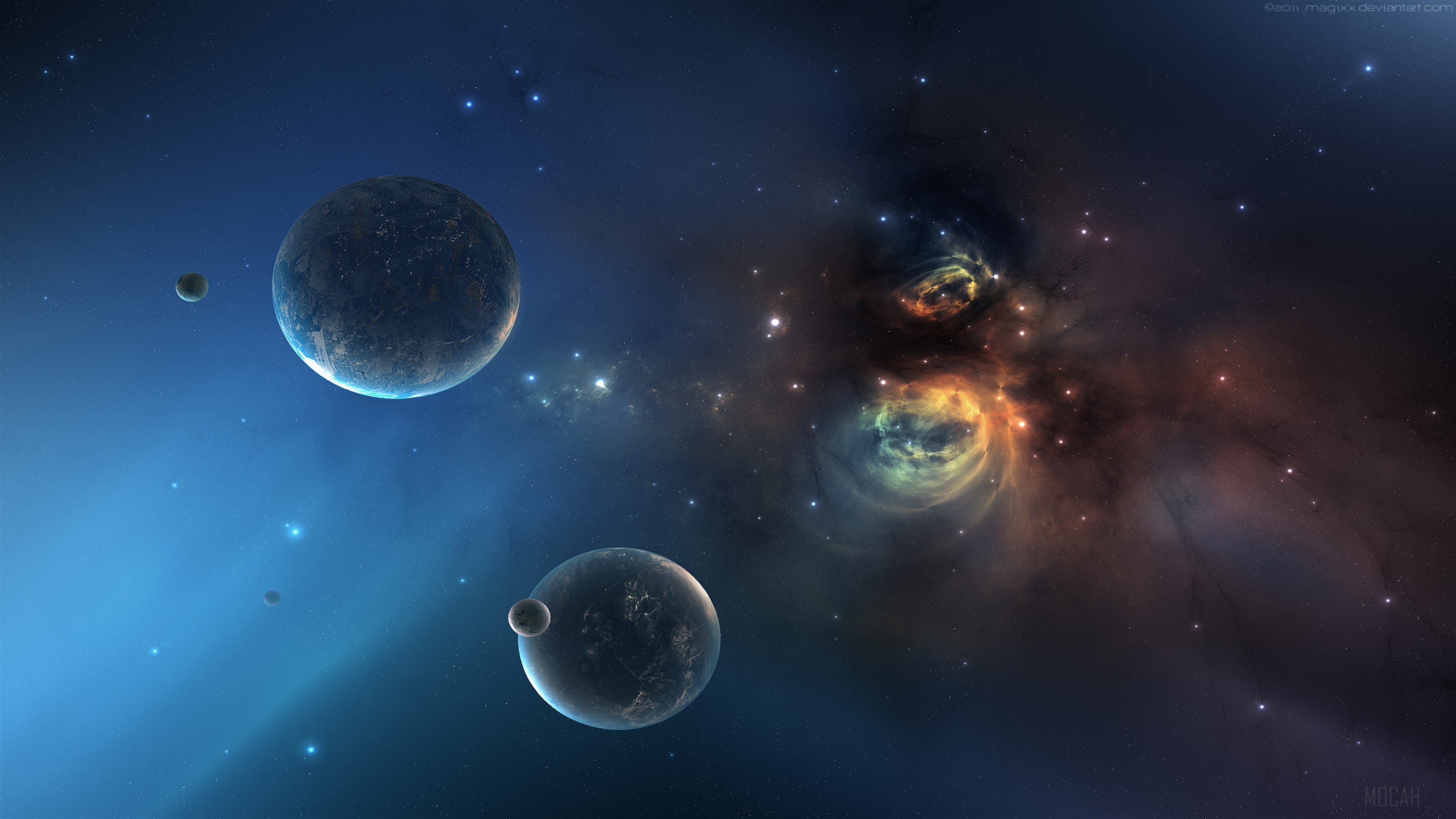 Planets and nebulae in deep space 4K HD Wallpaper