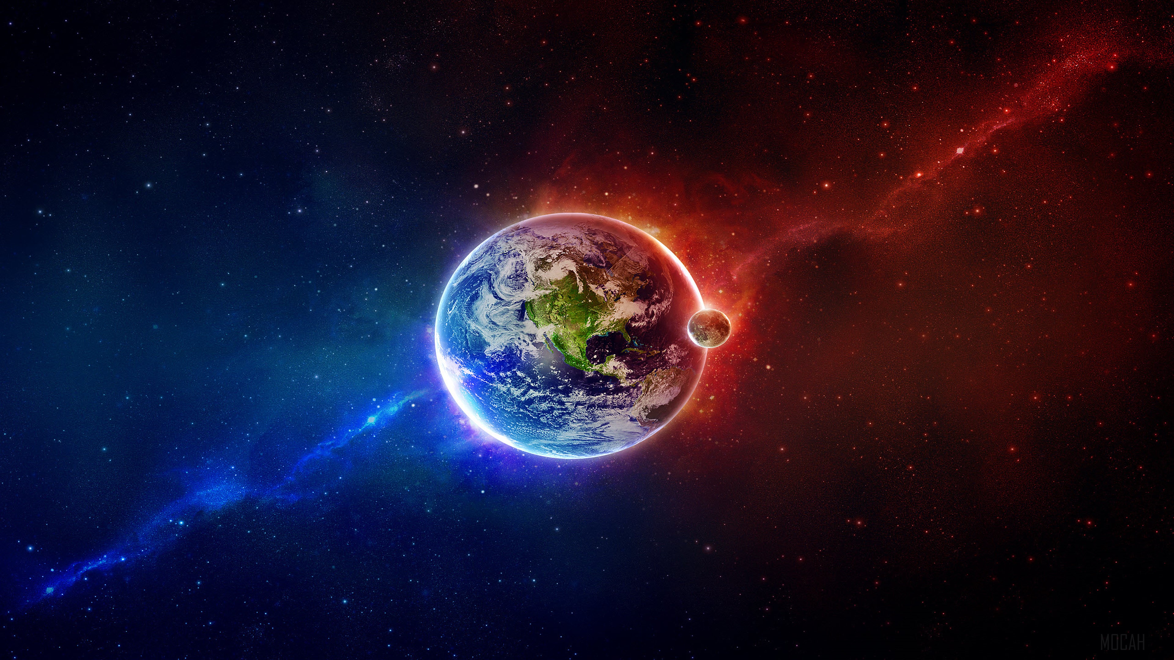 Earth and Moon in a Cold Universe 4K HD Wallpaper