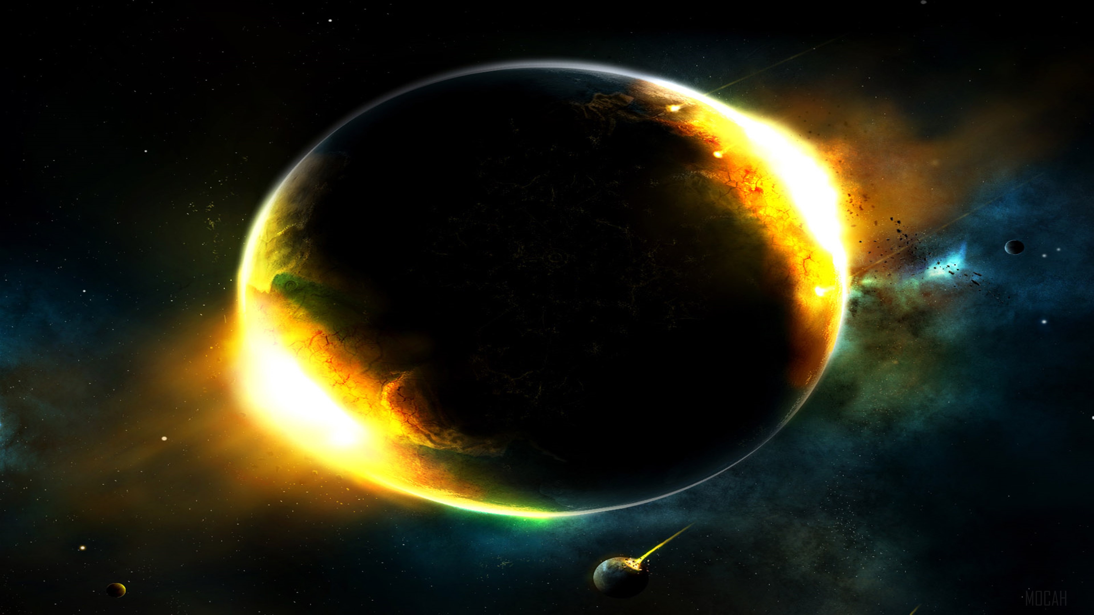 Planet with Ring and Asteroids in Space 4K HD Wallpaper