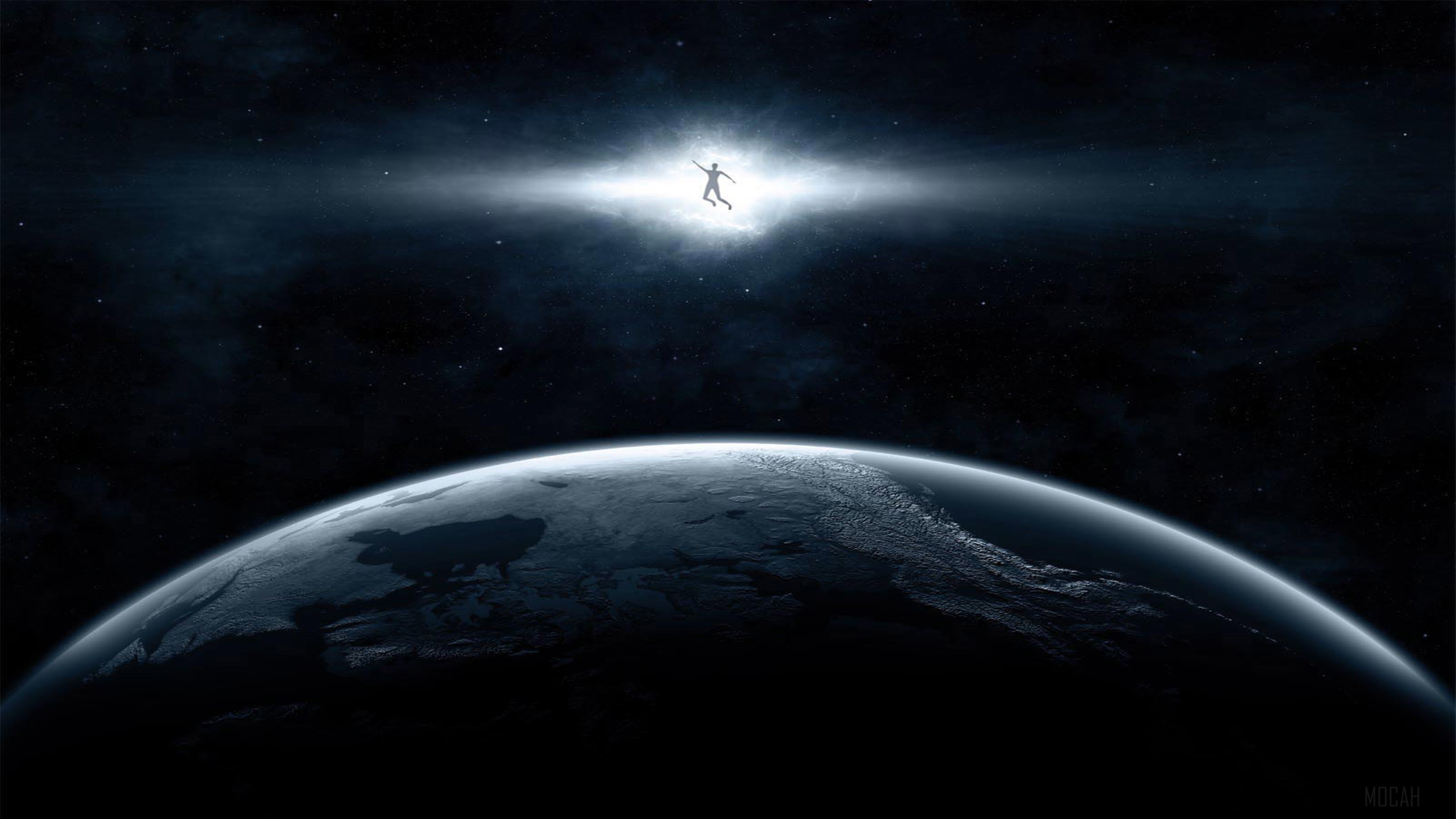 Man floating in space above Earth HD Wallpaper