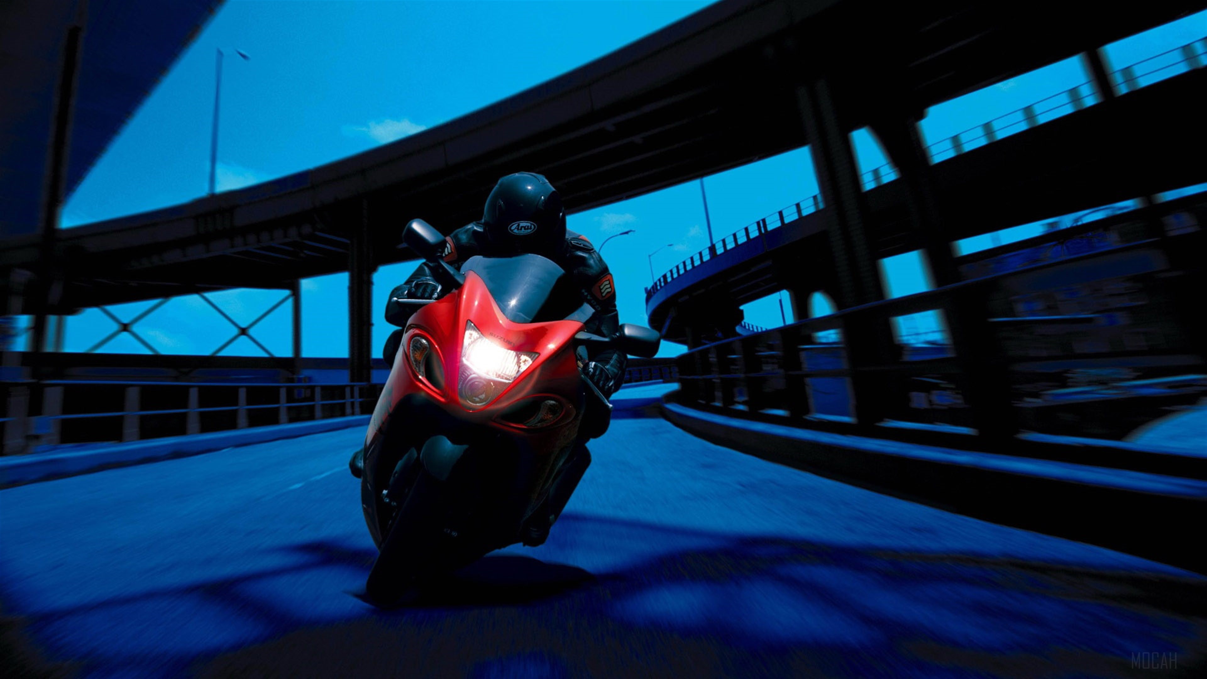 Motorcyclist on a Red Sportbike at Night HD Wallpaper