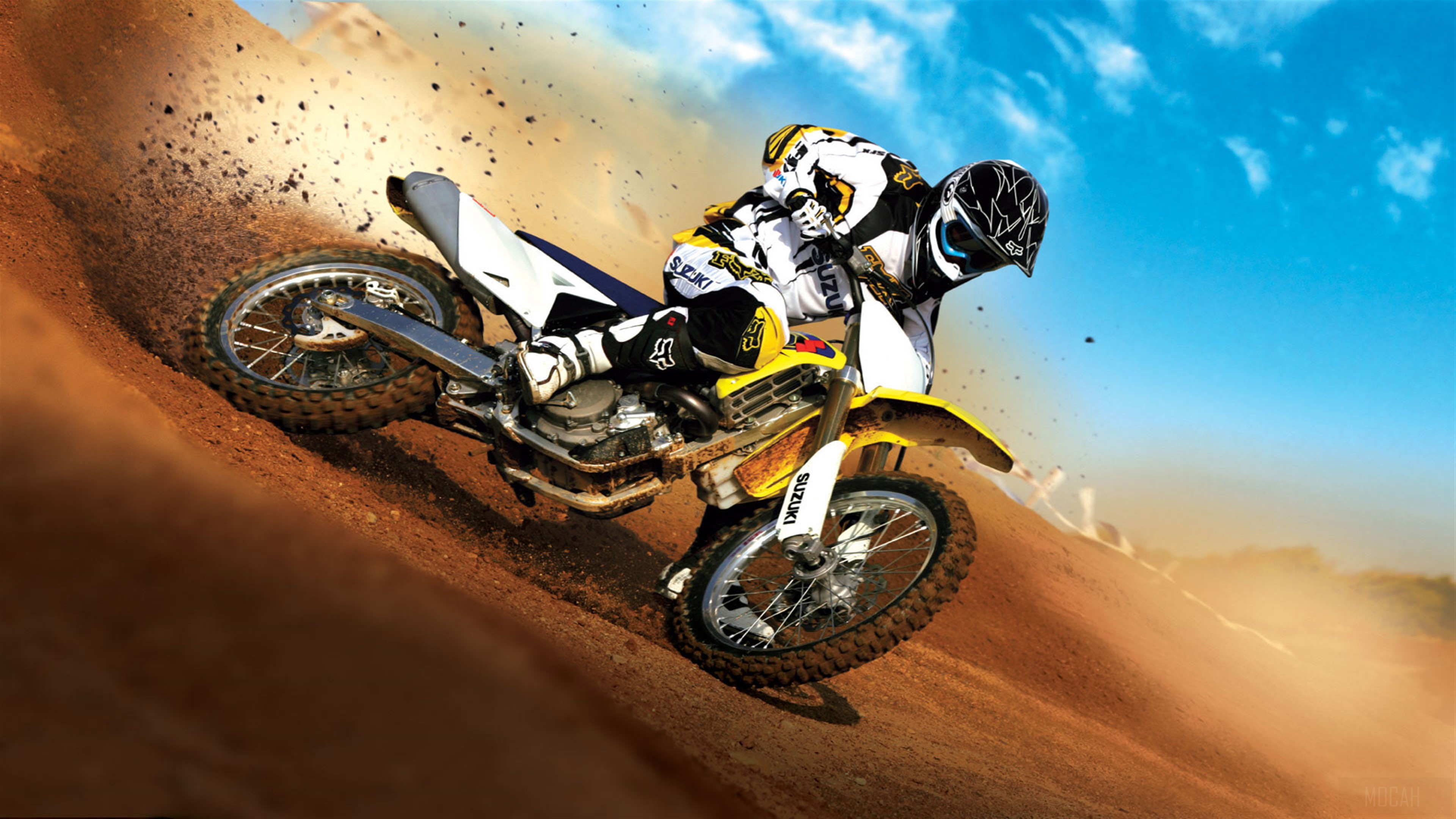 Suzuki Motocross Rider in Action 4K HD Wallpaper