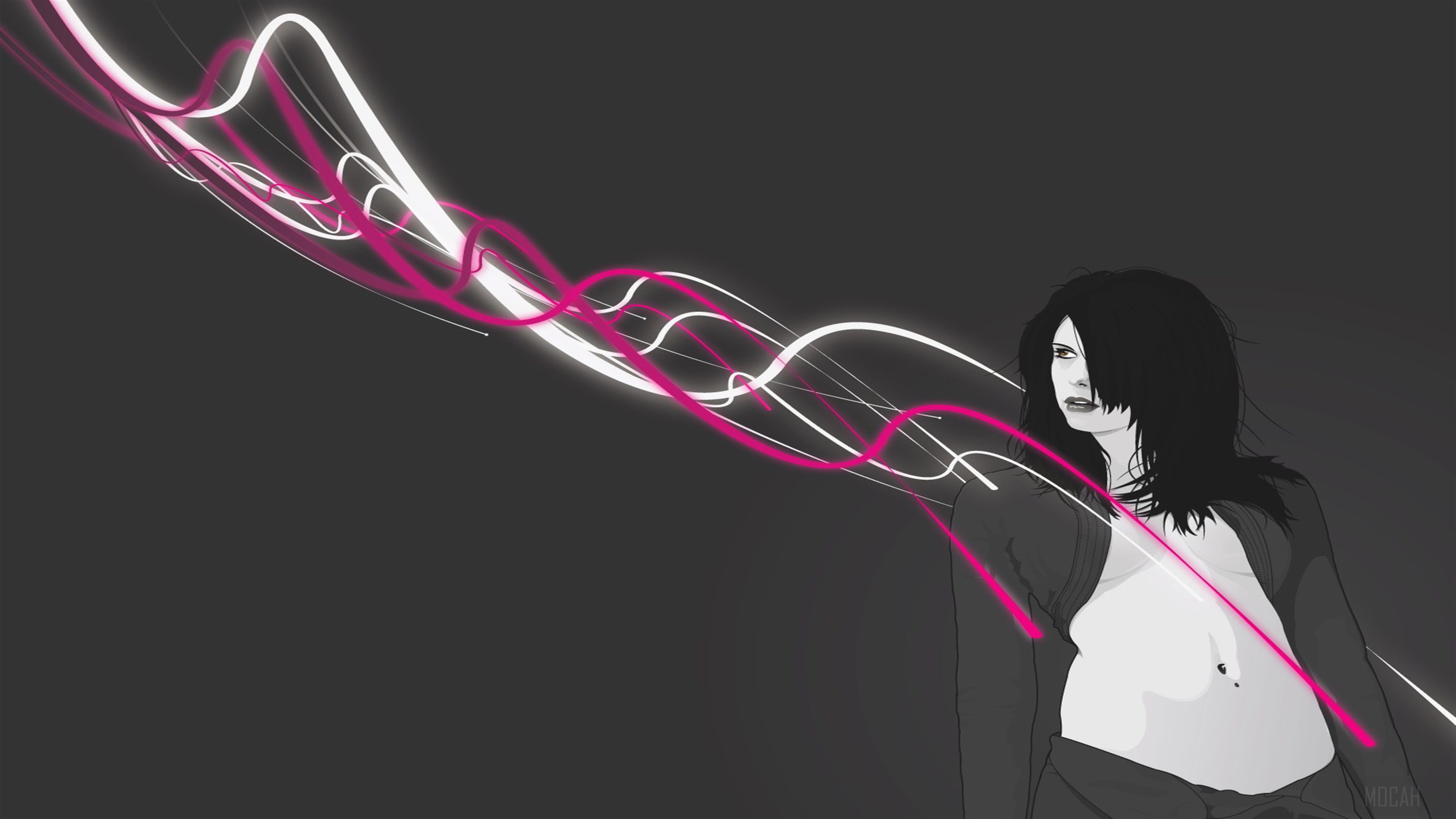 Girl with pink and white light trails 4K HD Wallpaper