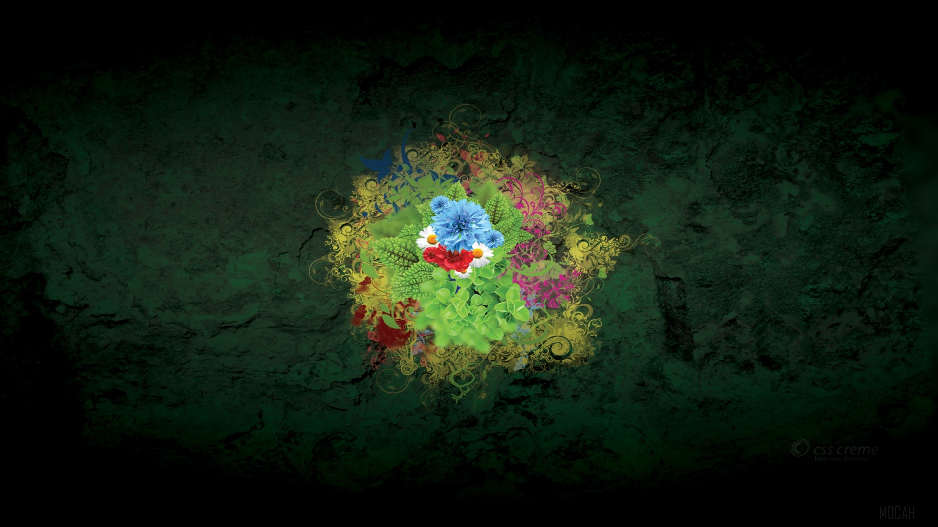 Abstract floral design with green textured background 4K HD Wallpaper