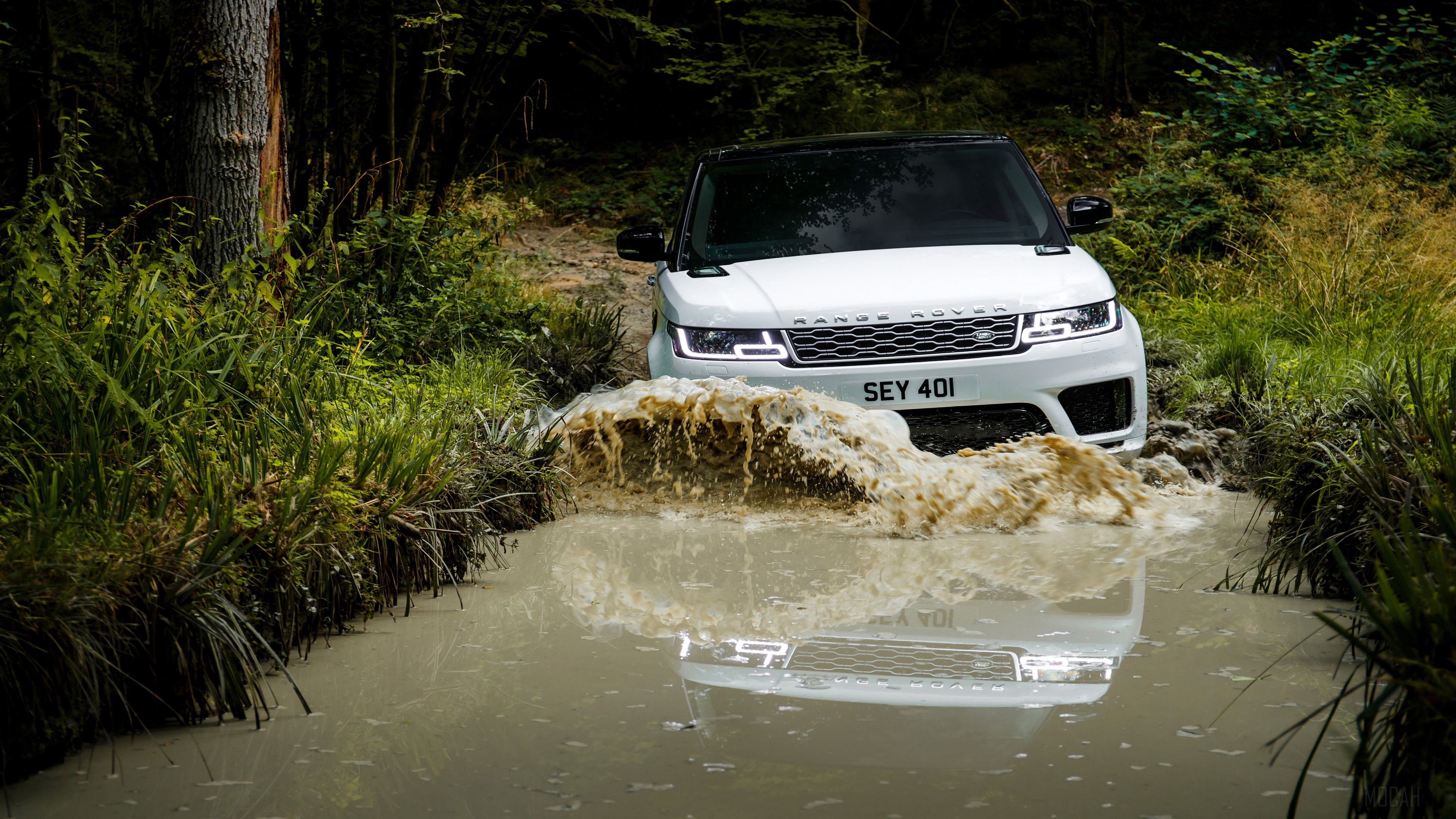 White Range Rover Sport driving through water HD Wallpaper