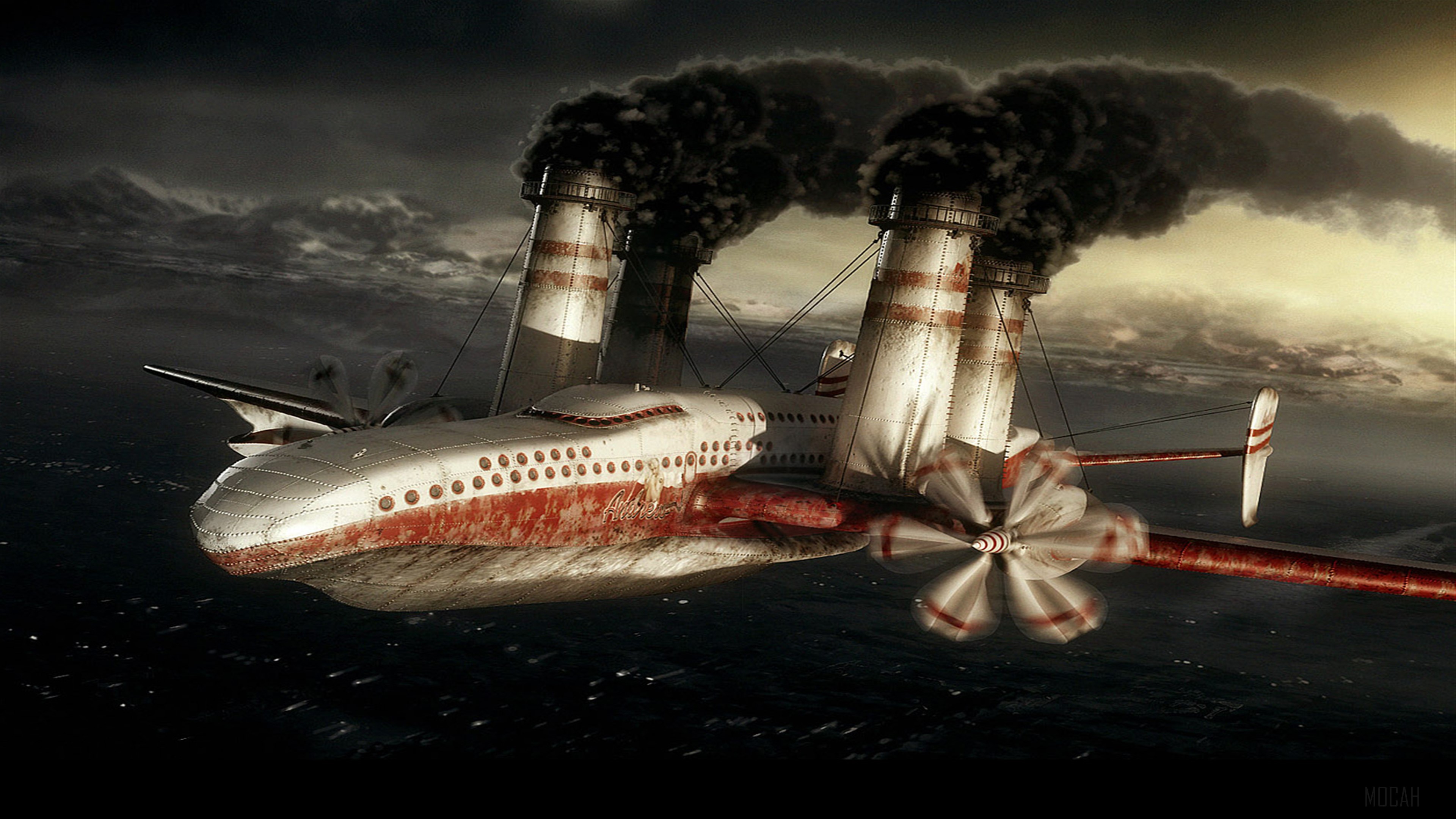 Steampunk Factory Plane 4K HD Wallpaper