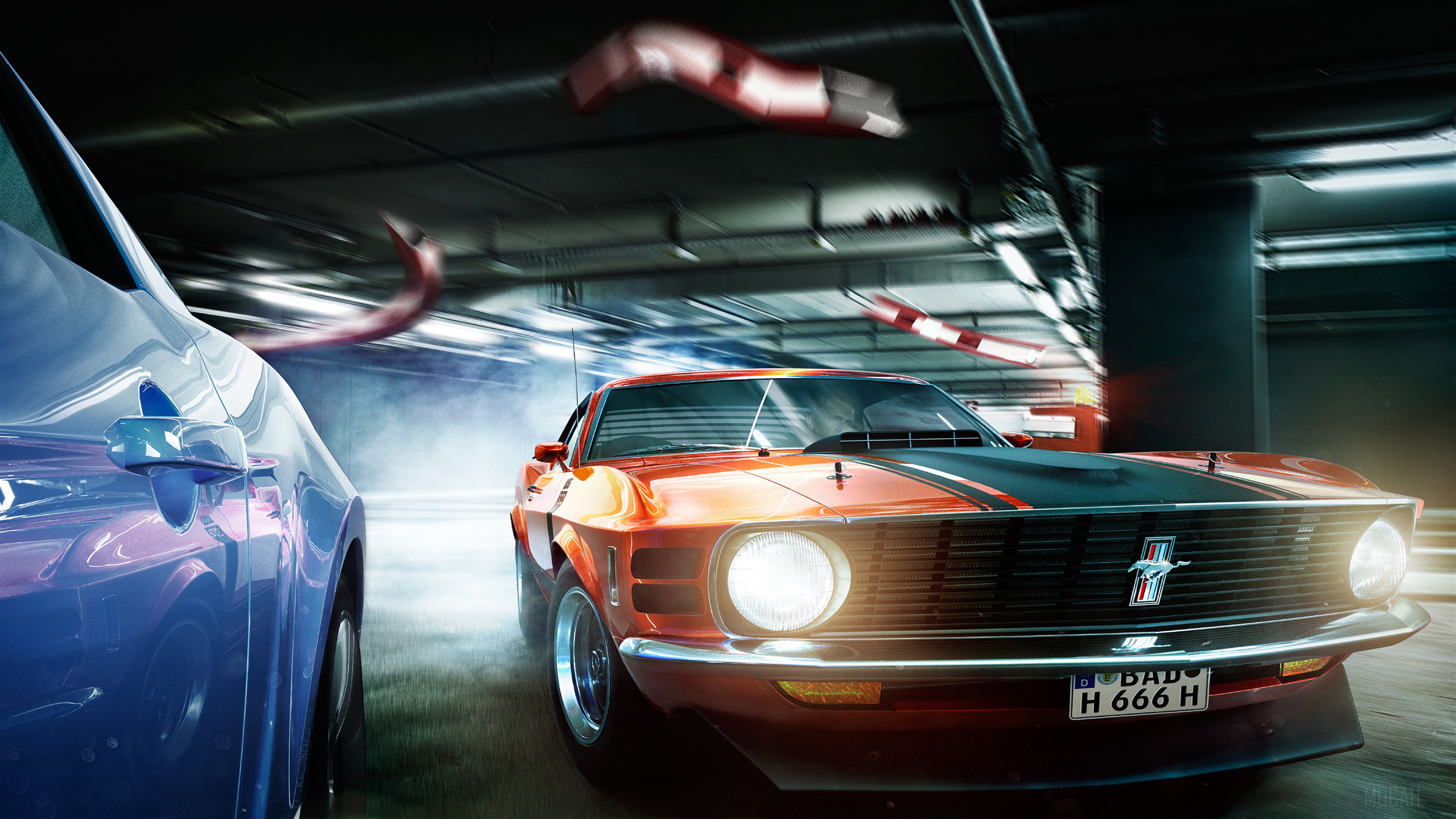 Ford Mustang racing in a tunnel 4K HD Wallpaper