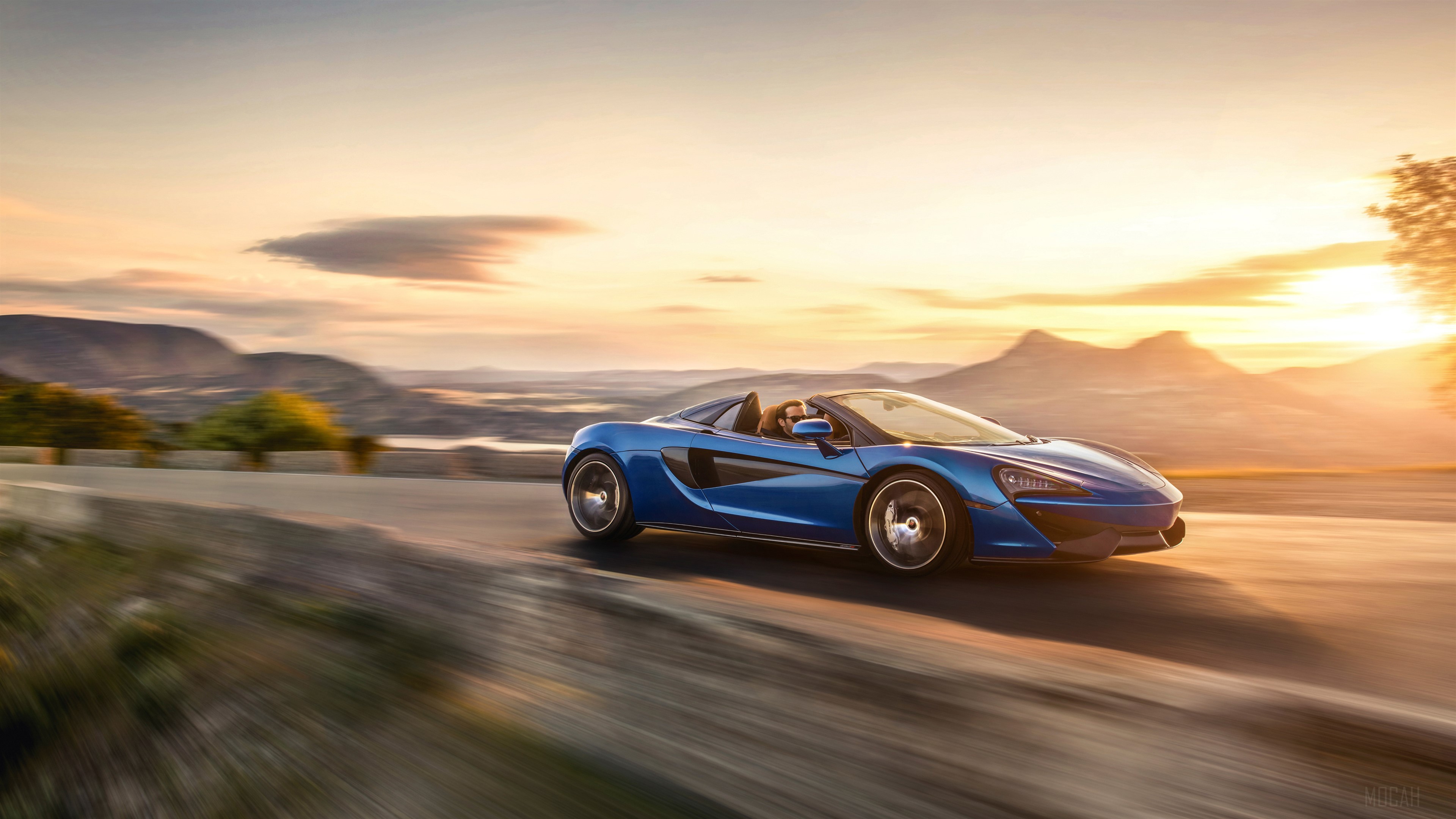 2018 McLaren 570S Spider driving at sunset 4K HD Wallpaper
