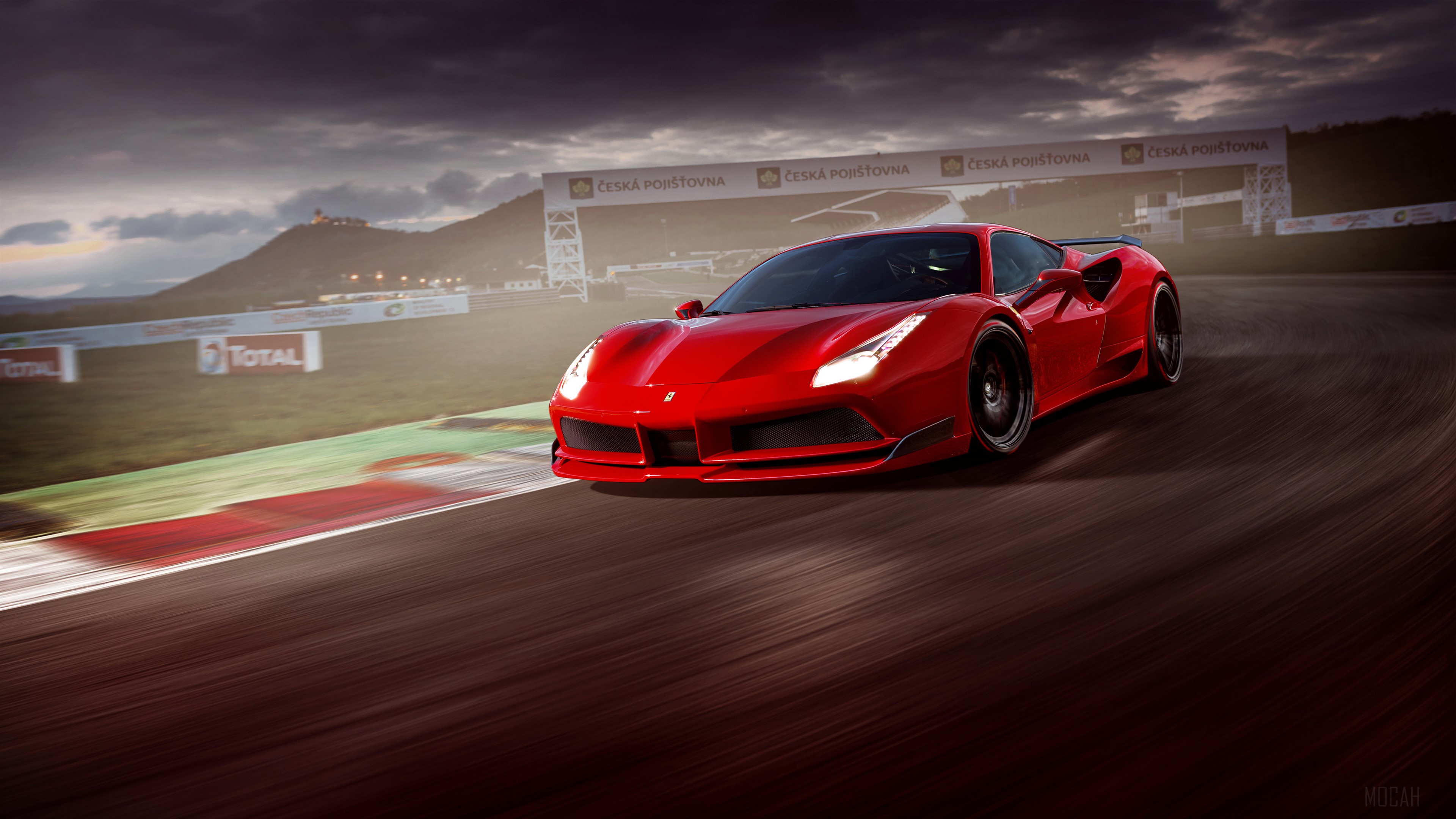 Red Ferrari 488 GTB N Largo Package on Race Track 4K HD Wallpaper
