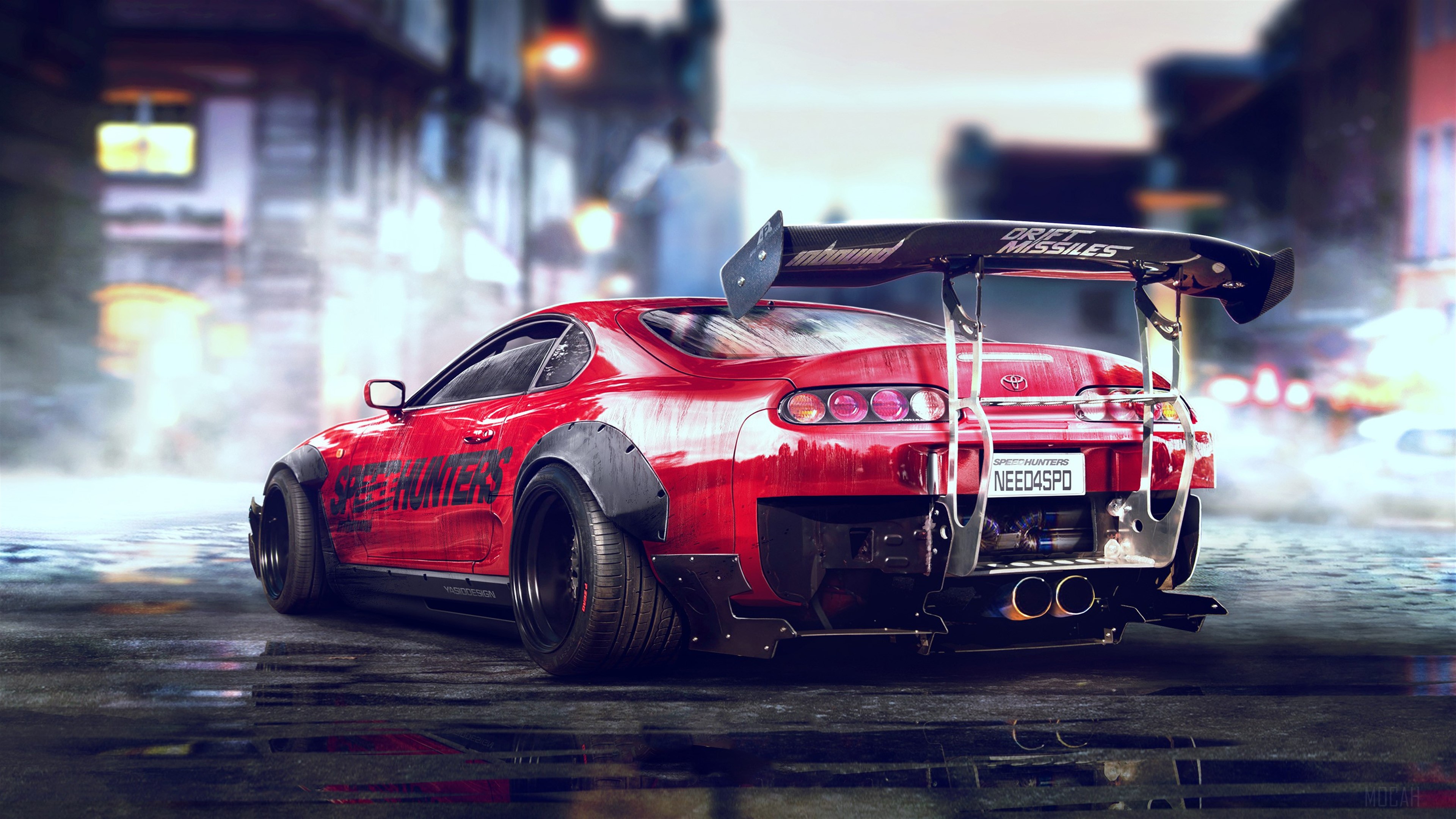 Red Toyota Supra with "Drift Missiles" spoiler 4K HD Wallpaper