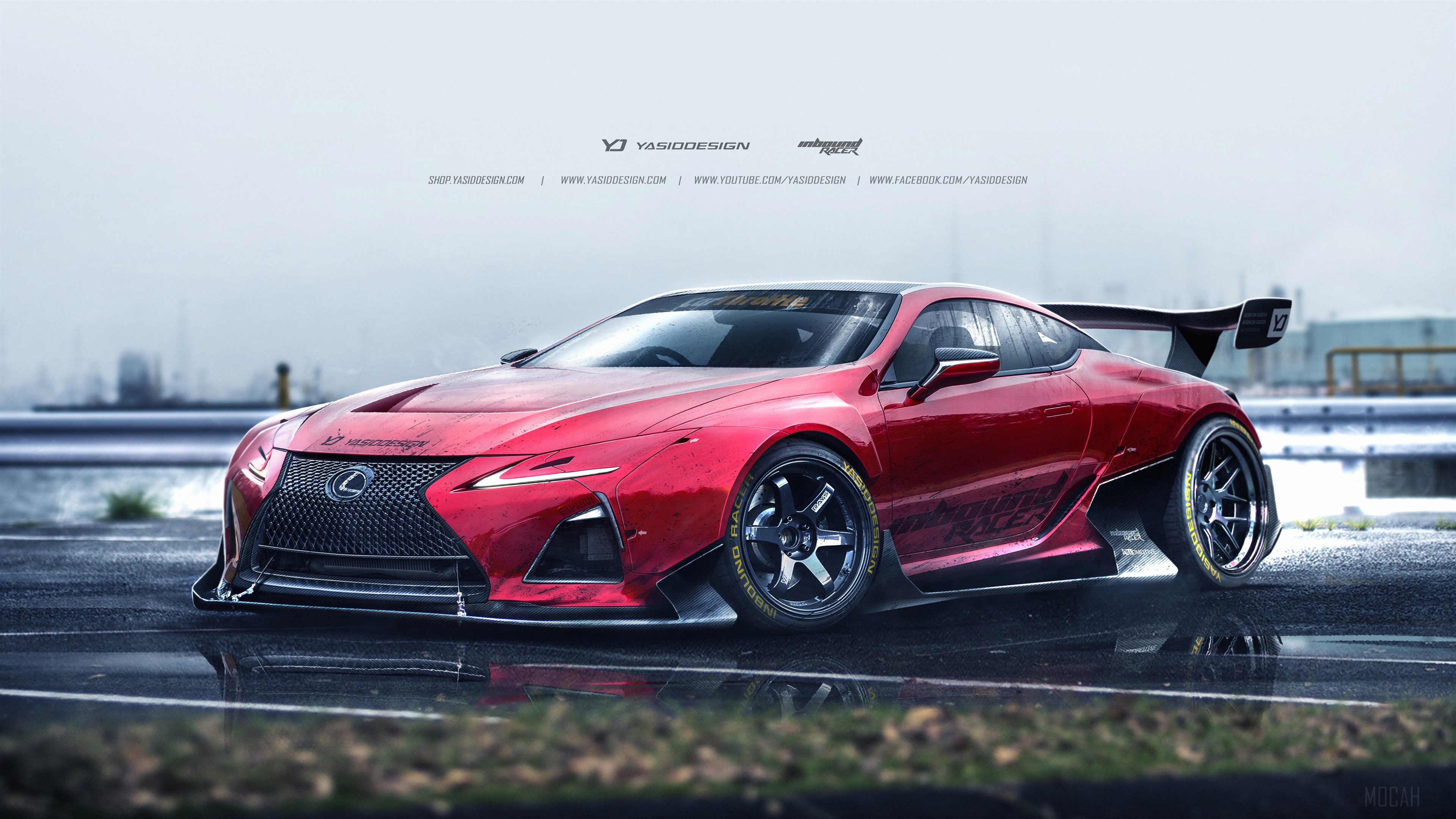 Red Lexus LC500 widebody race car artwork 4K HD Wallpaper