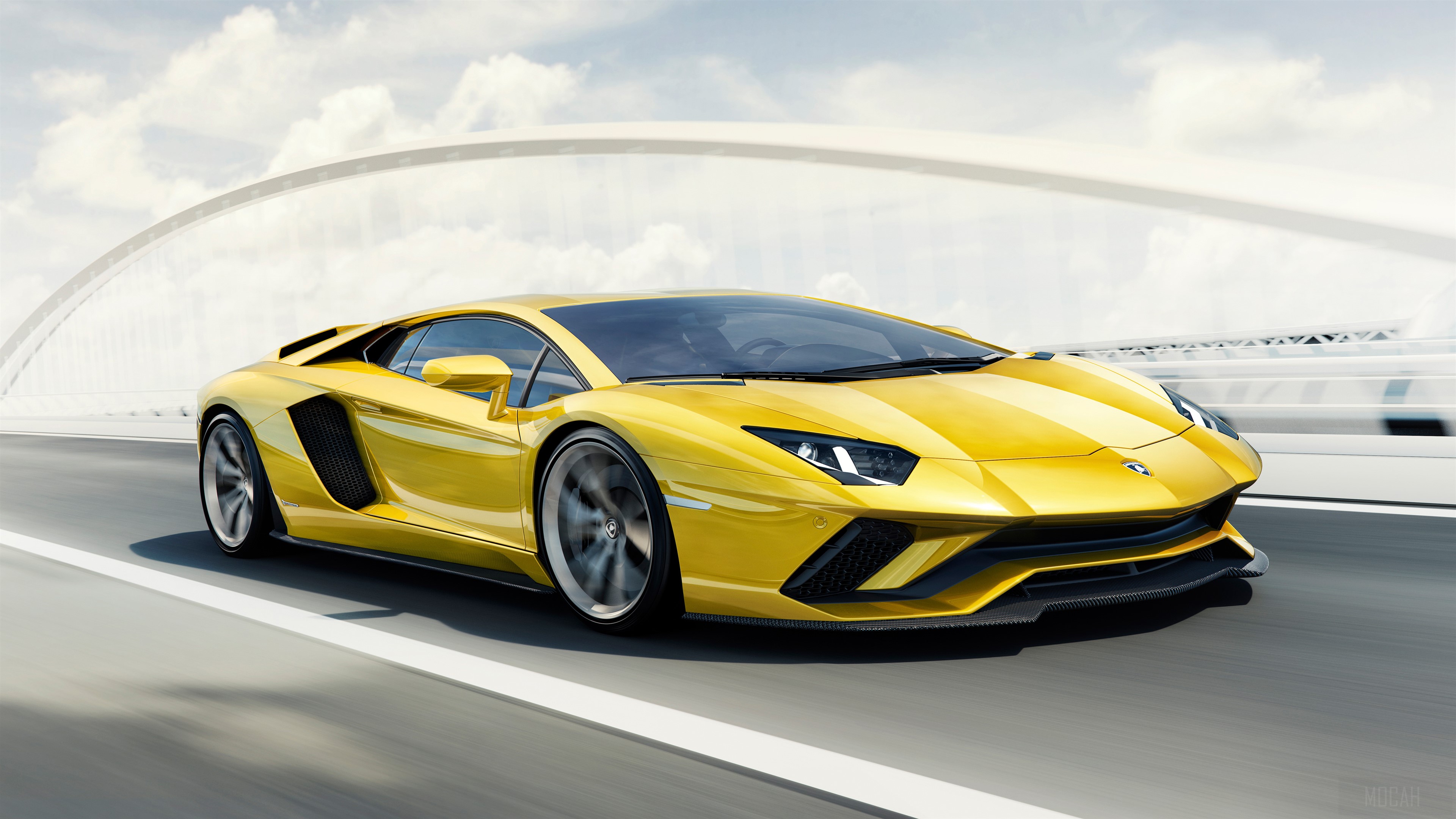 Yellow Lamborghini Aventador S on a Bridge 4K HD Wallpaper