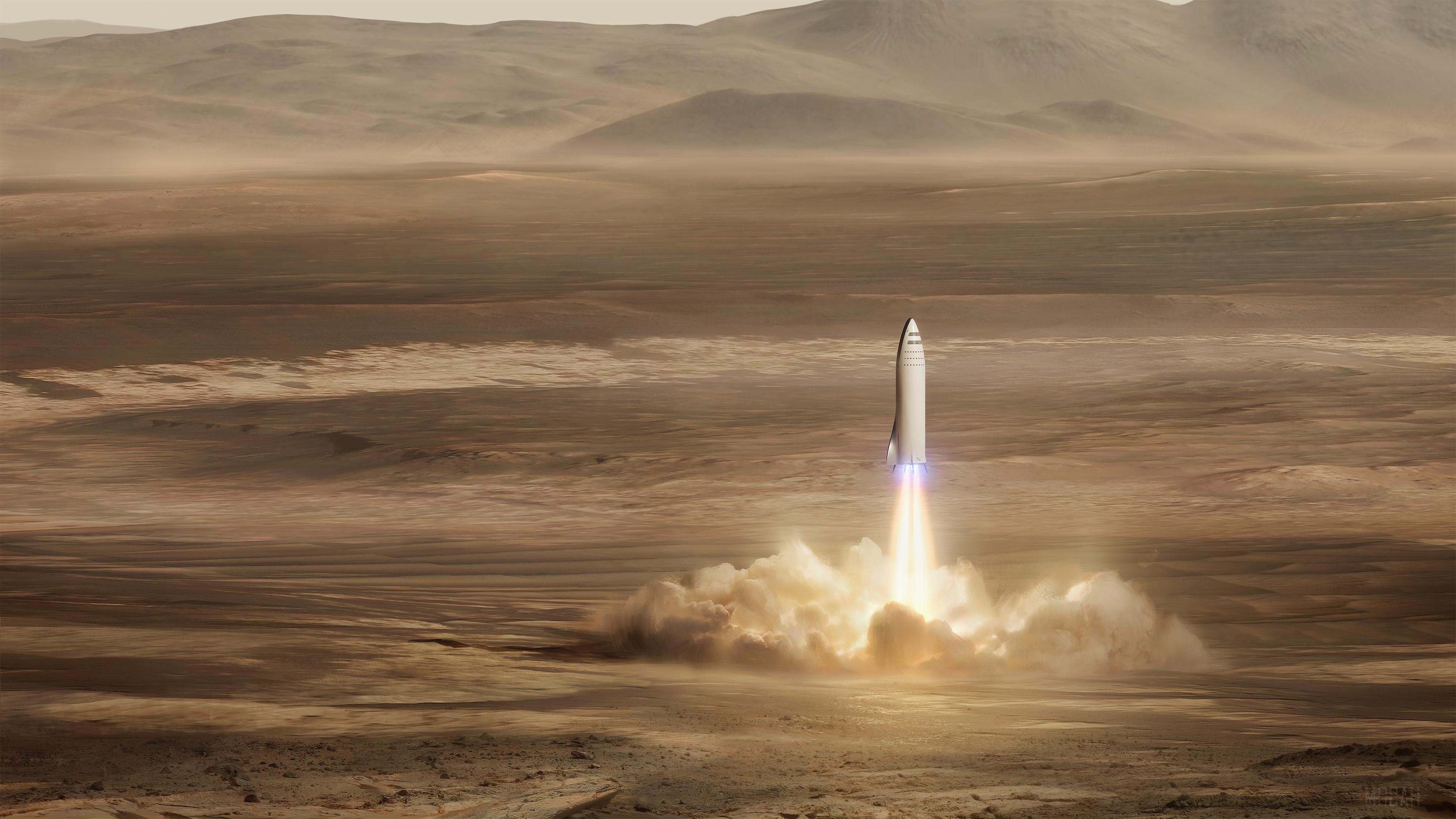 SpaceX BFR Launching on Mars 4K HD Wallpaper