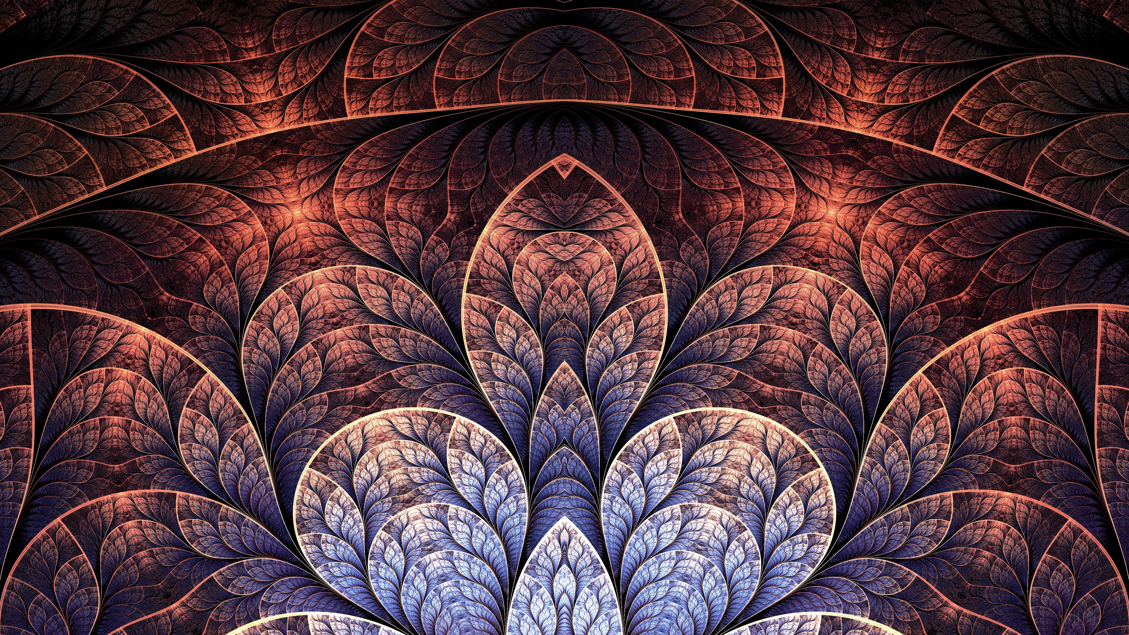 Fractal Design in Orange and Blue Hues 4K HD Wallpaper