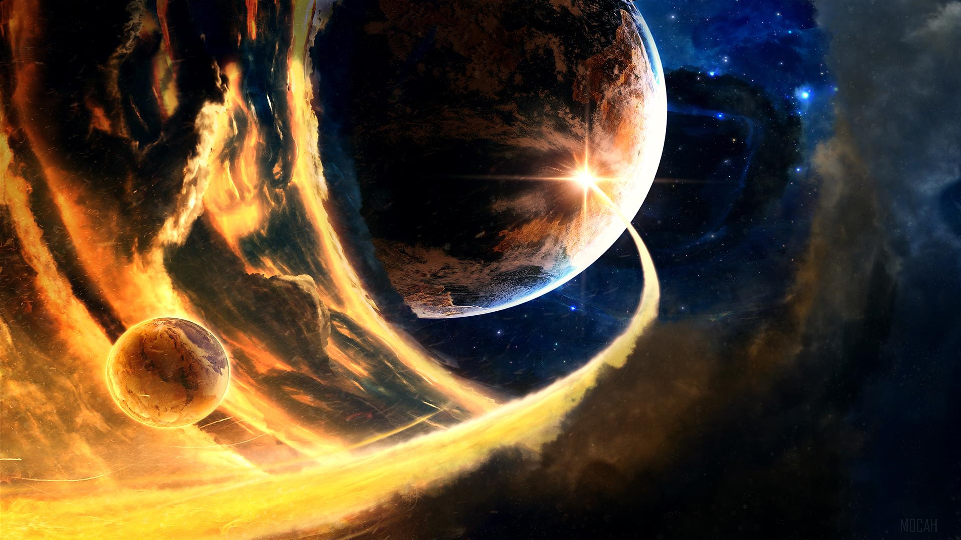 Planets in cosmic conflict 4K HD Wallpaper