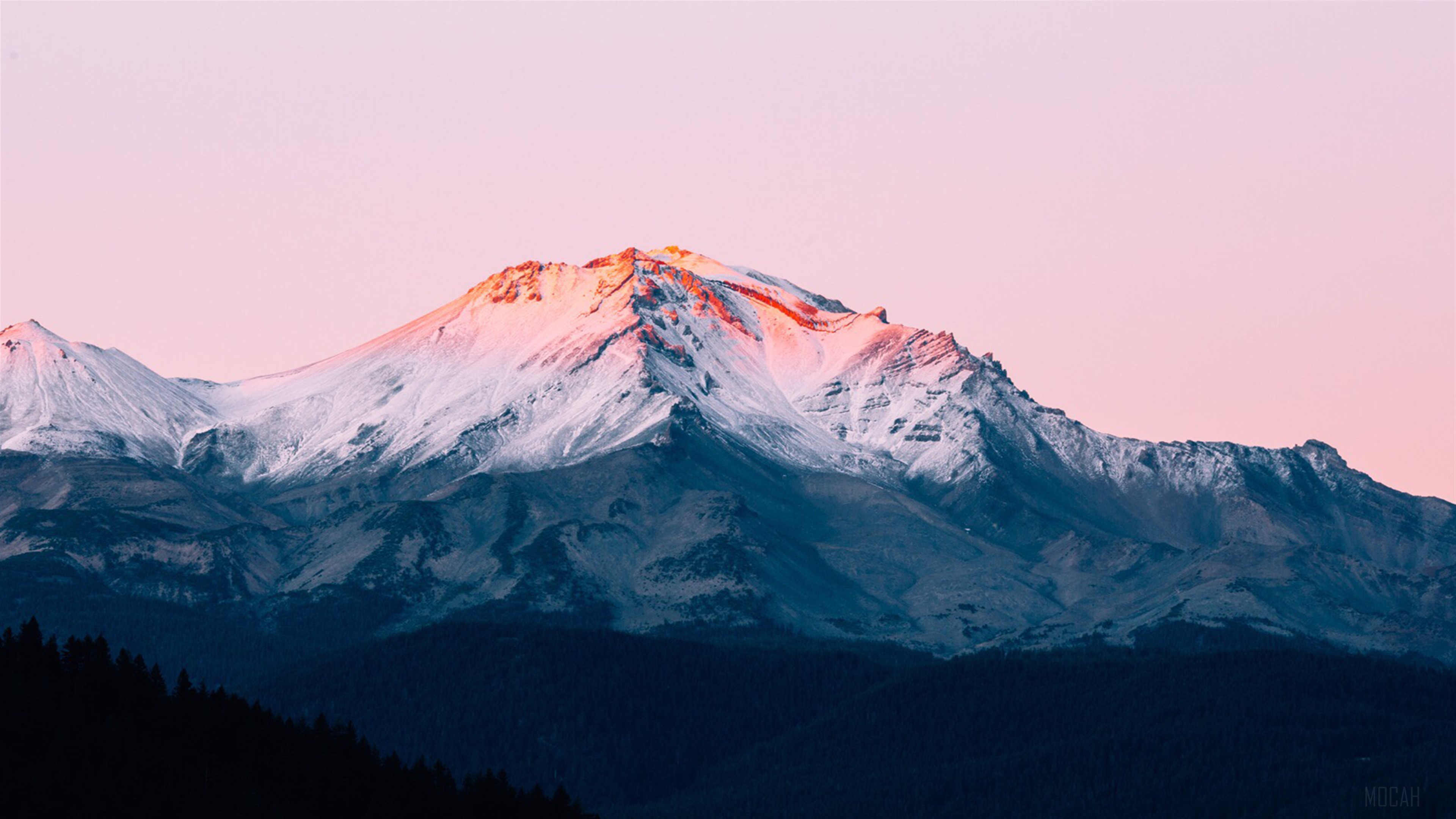 Snow-capped mountains at sunset HD Wallpaper