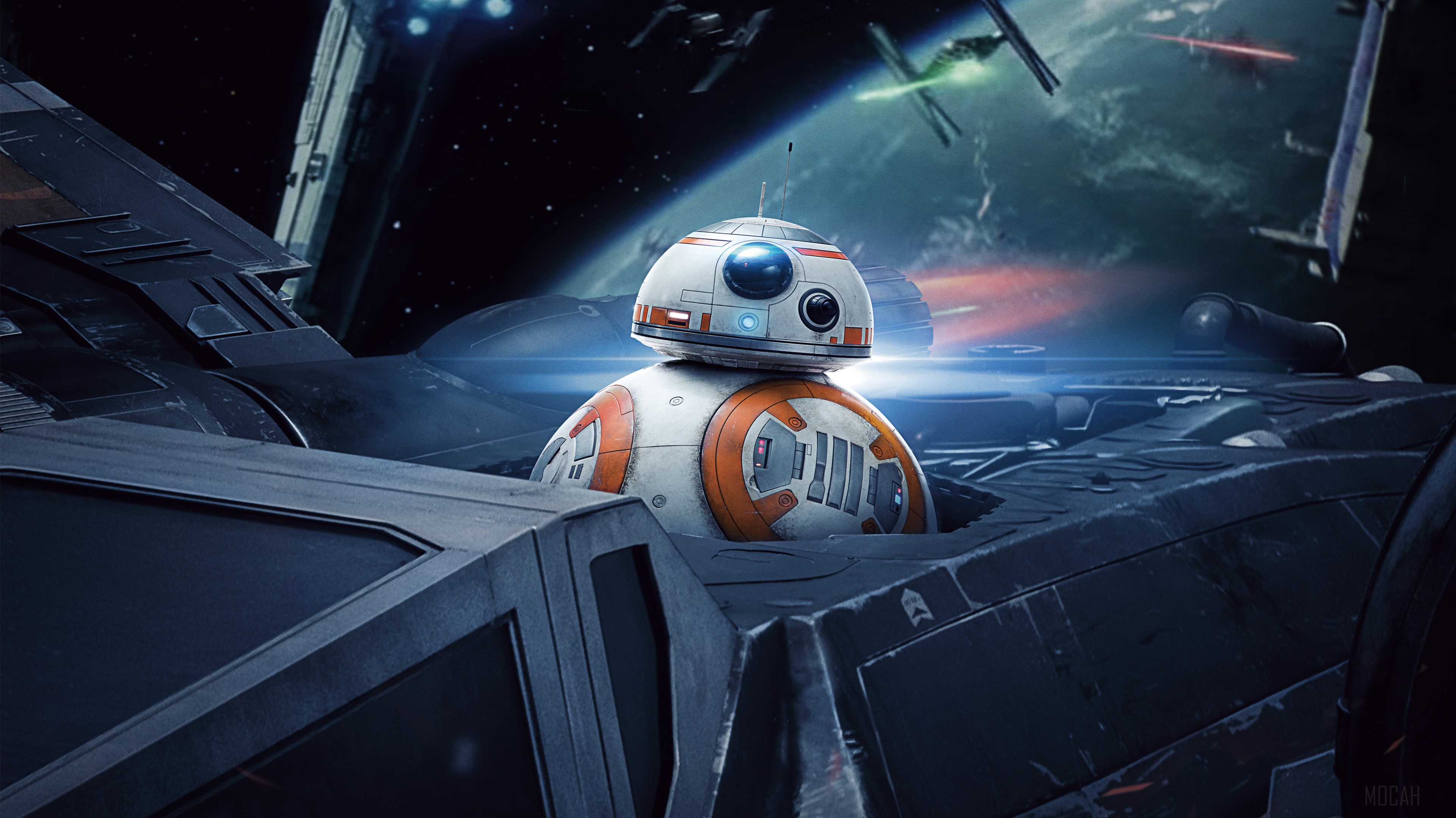 BB-8 from Star Wars in a spaceship cockpit HD Wallpaper