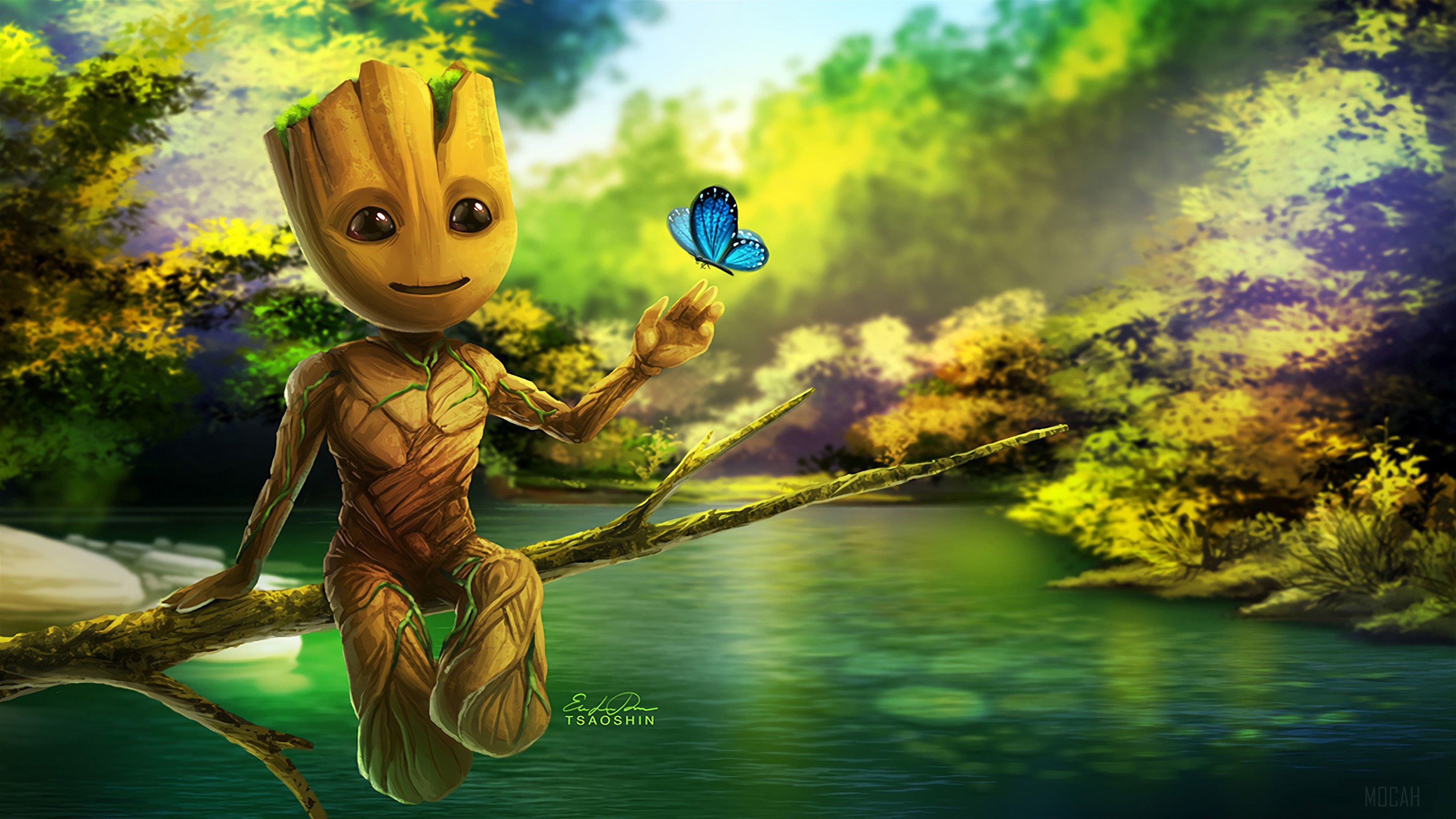 Baby Groot with Butterfly 4K HD Wallpaper