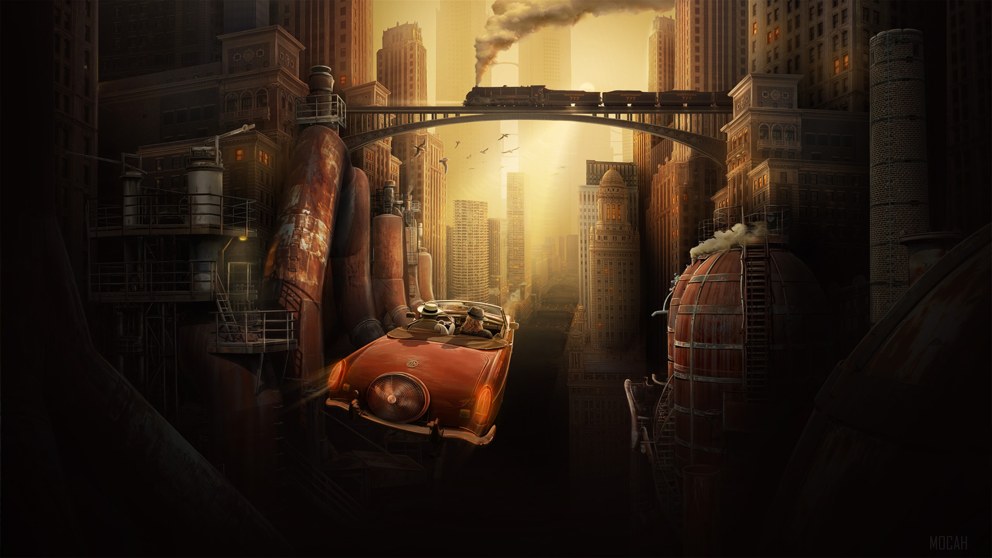Future Megapolis Flying Car HD Wallpaper