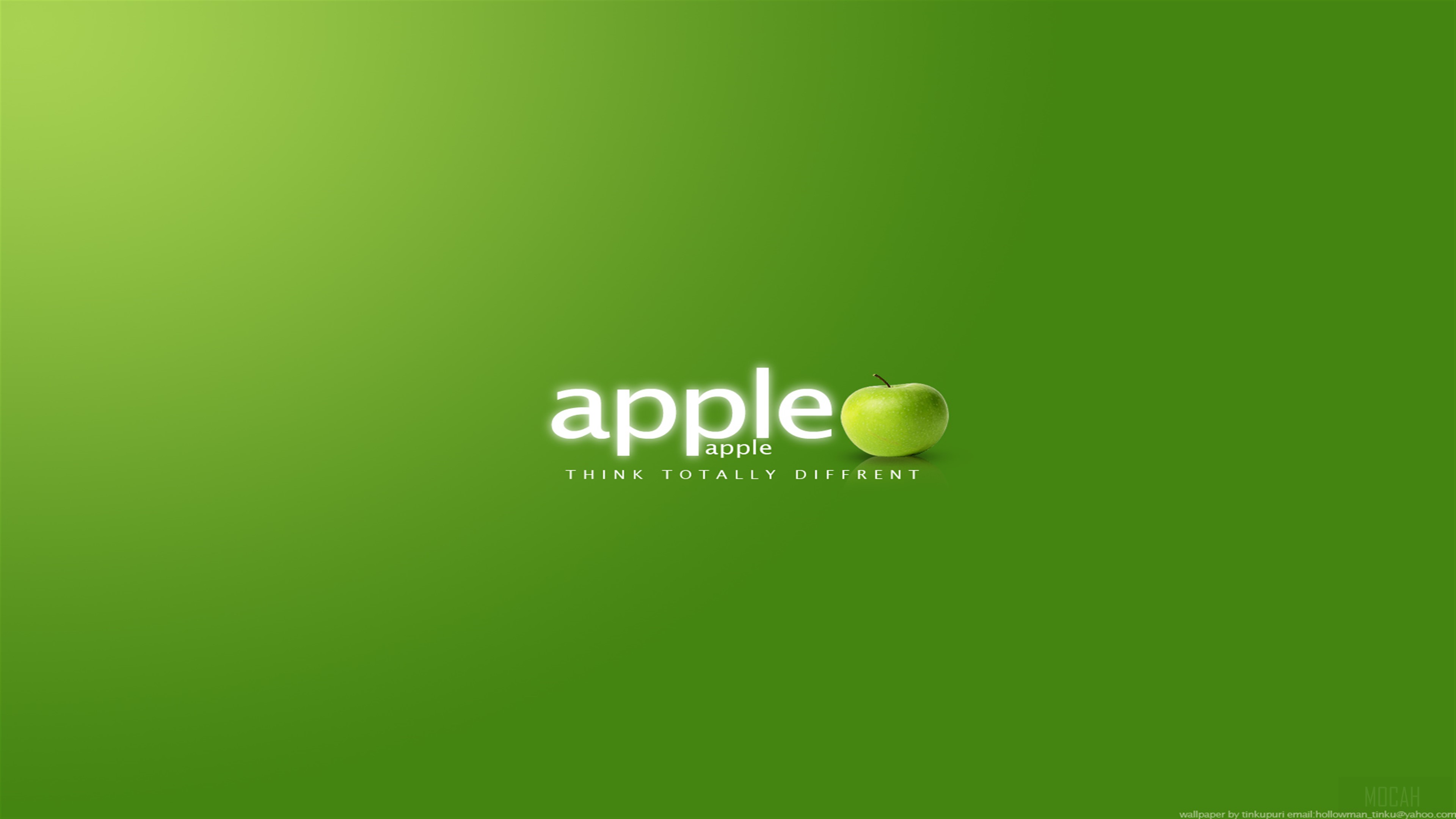 Apple logo with slogan and green apple HD Wallpaper