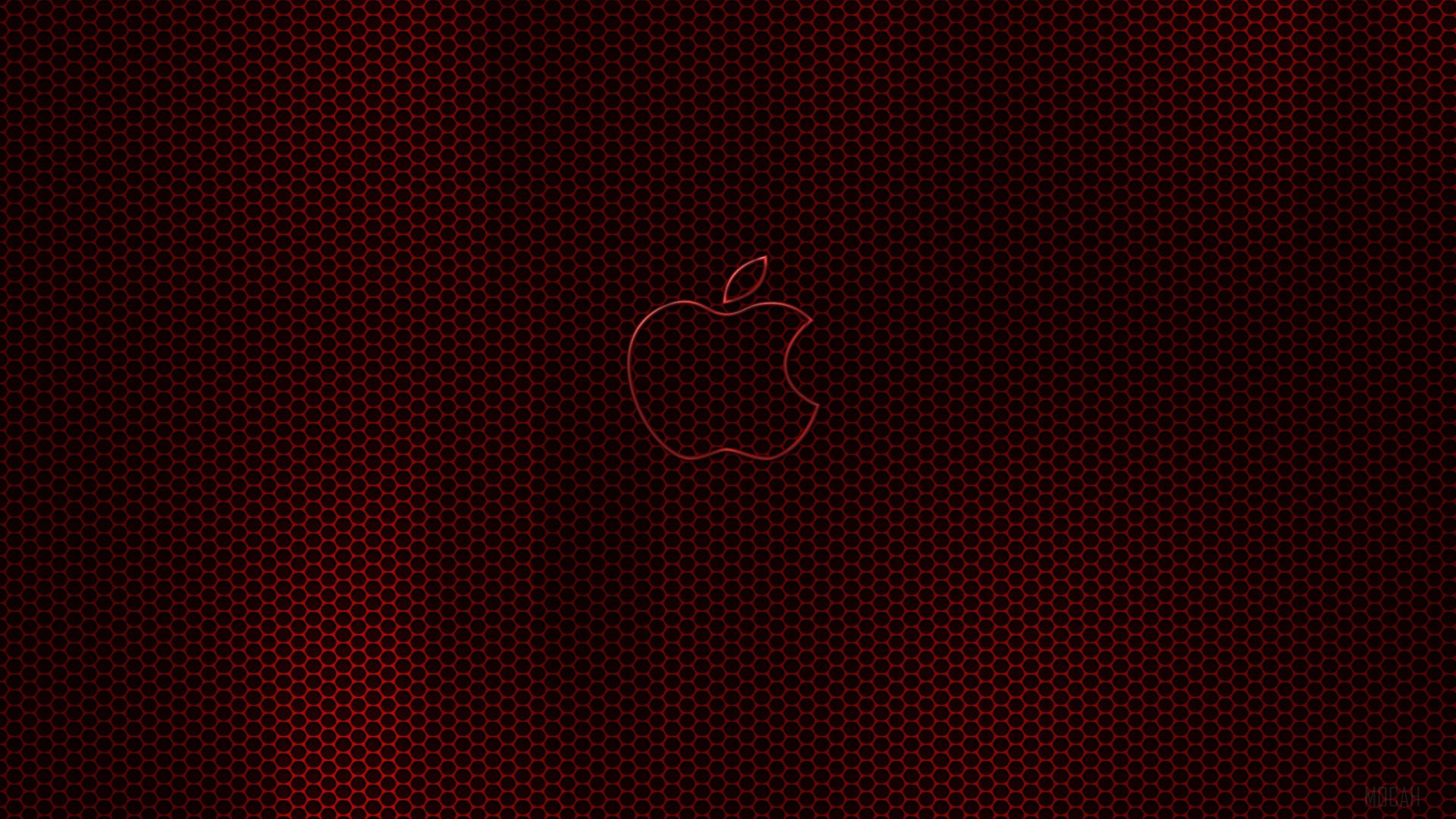 Apple logo on a dark red honeycomb background 4K HD Wallpaper