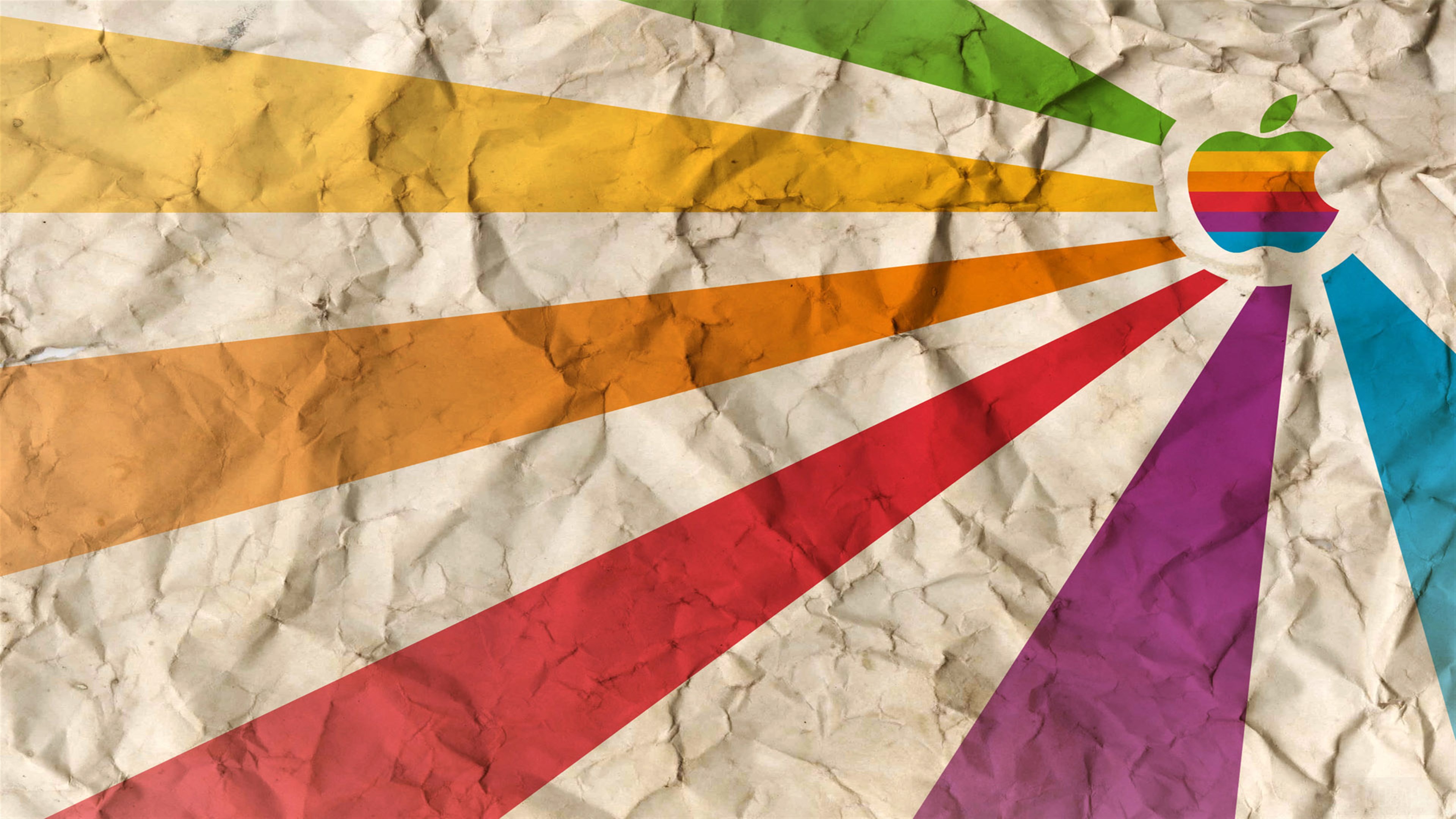 Apple Logo with Rainbow Rays on Crumpled Paper HD Wallpaper