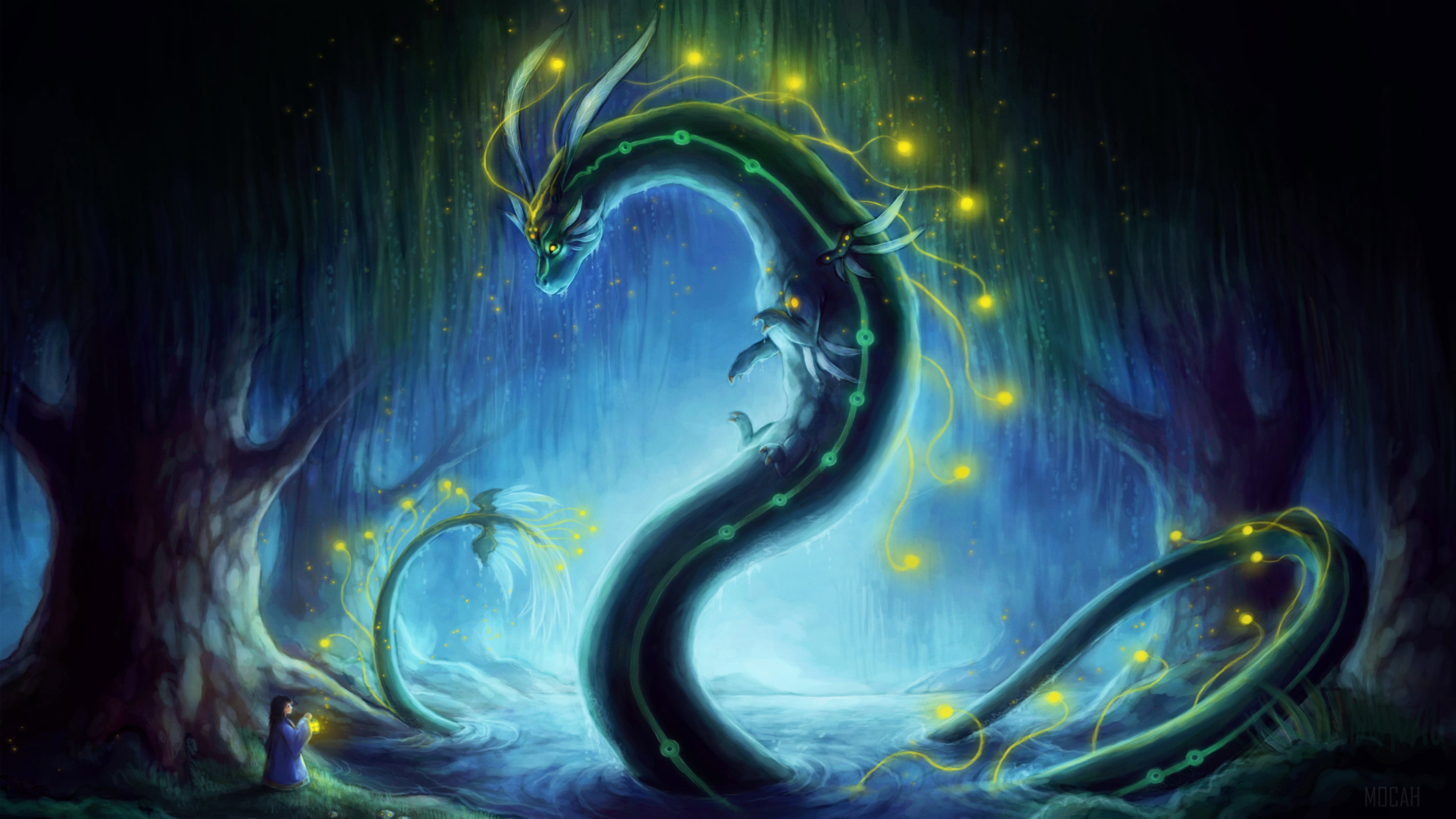 Dragon Goddess in a Mystical Forest 4K HD Wallpaper