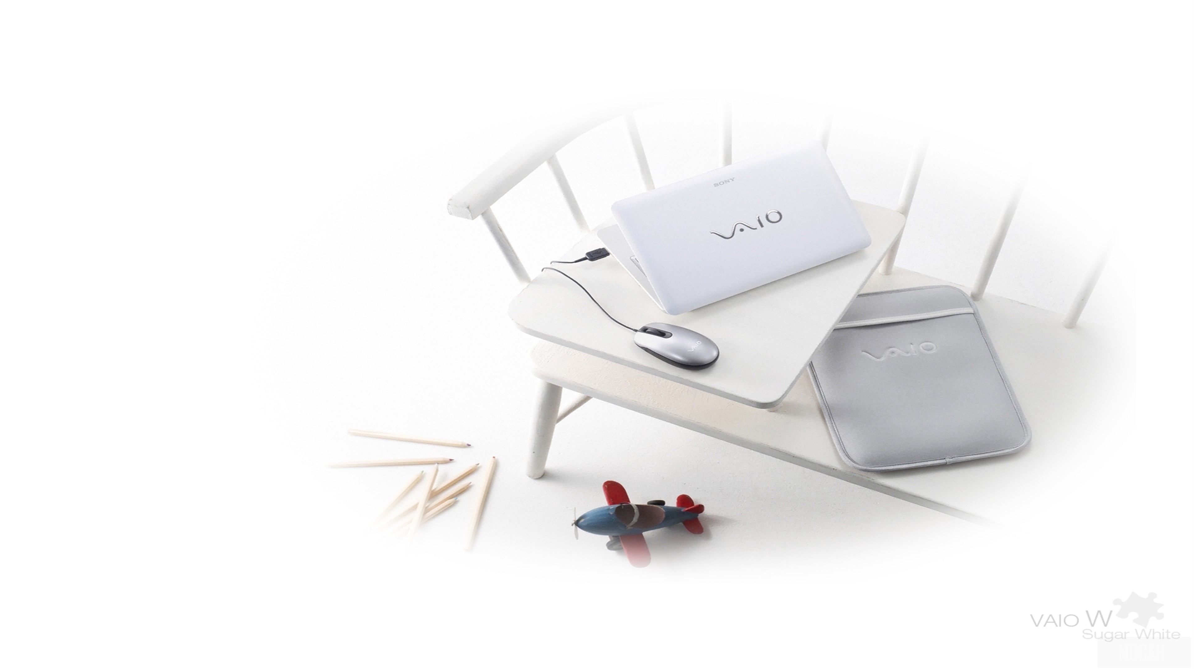 Sony VAIO W Sugar White laptop with accessories HD Wallpaper