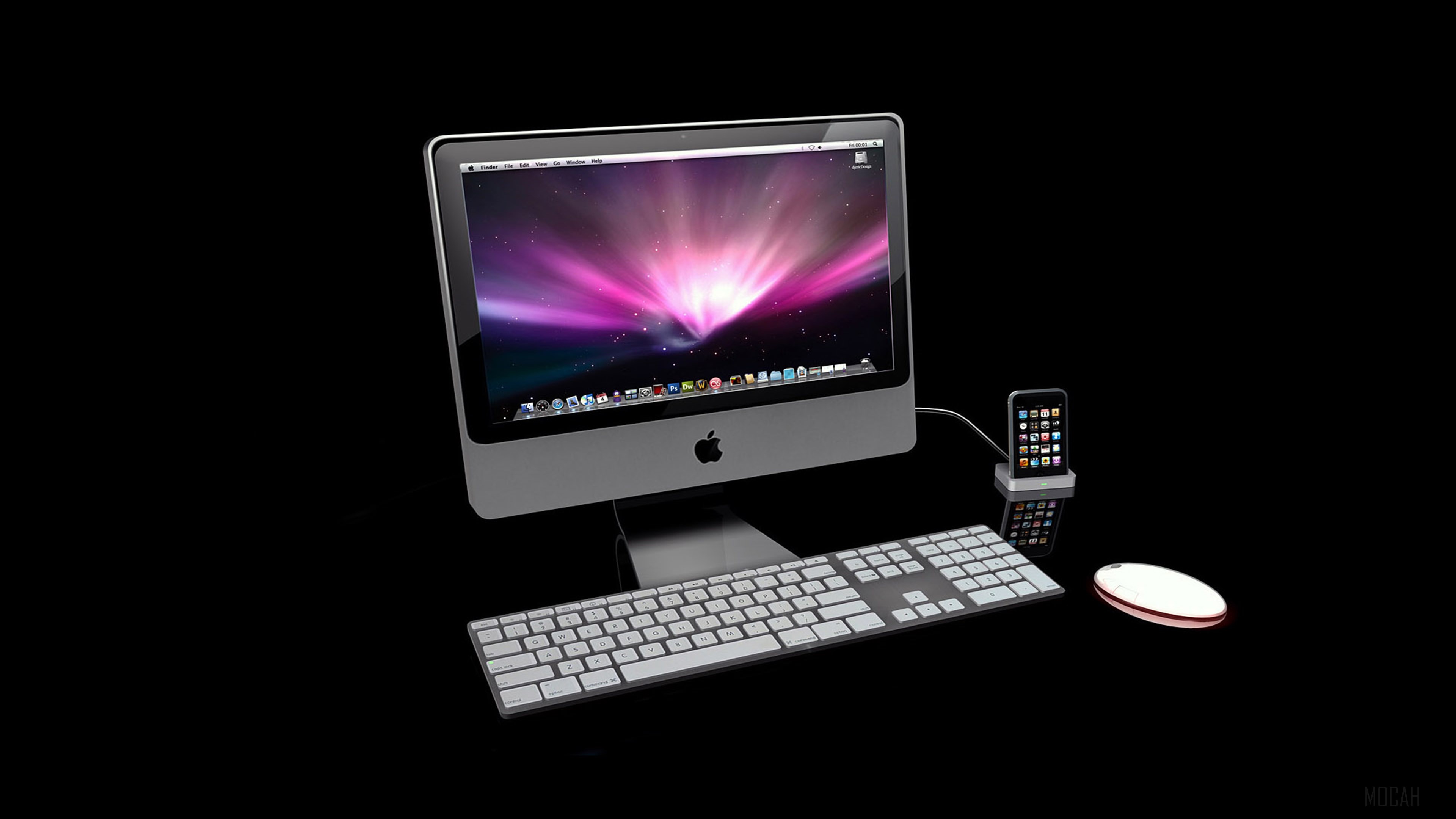 Apple iMac 4K with iPhone and Keyboard HD Wallpaper
