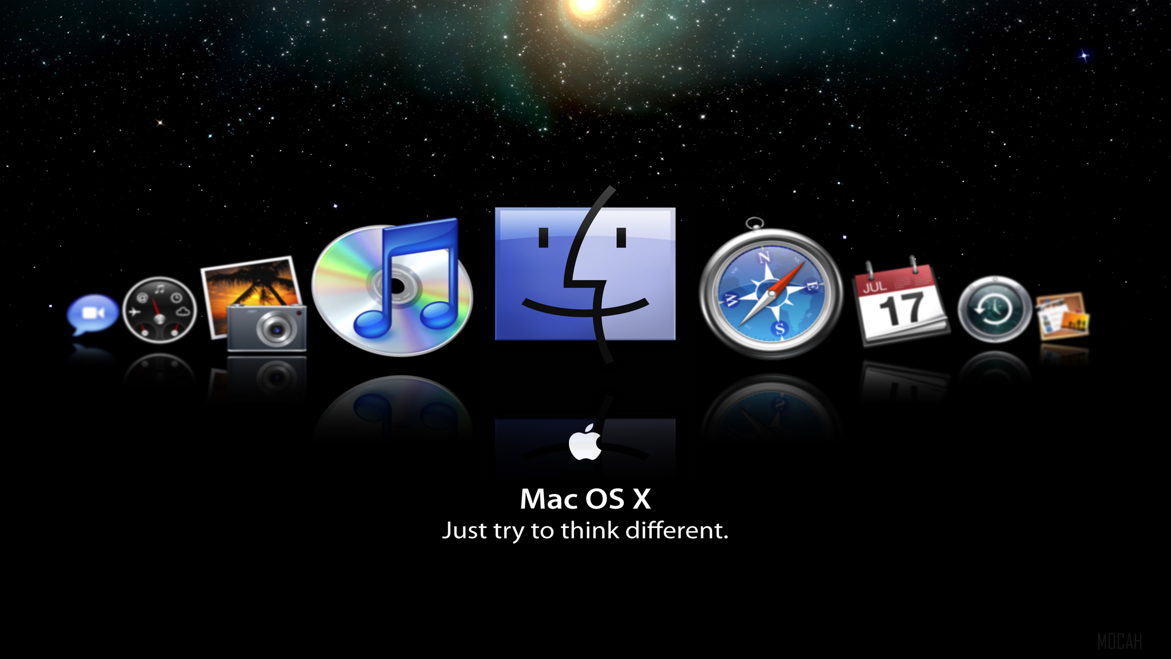 Mac OS X icons on starry background 4K HD Wallpaper