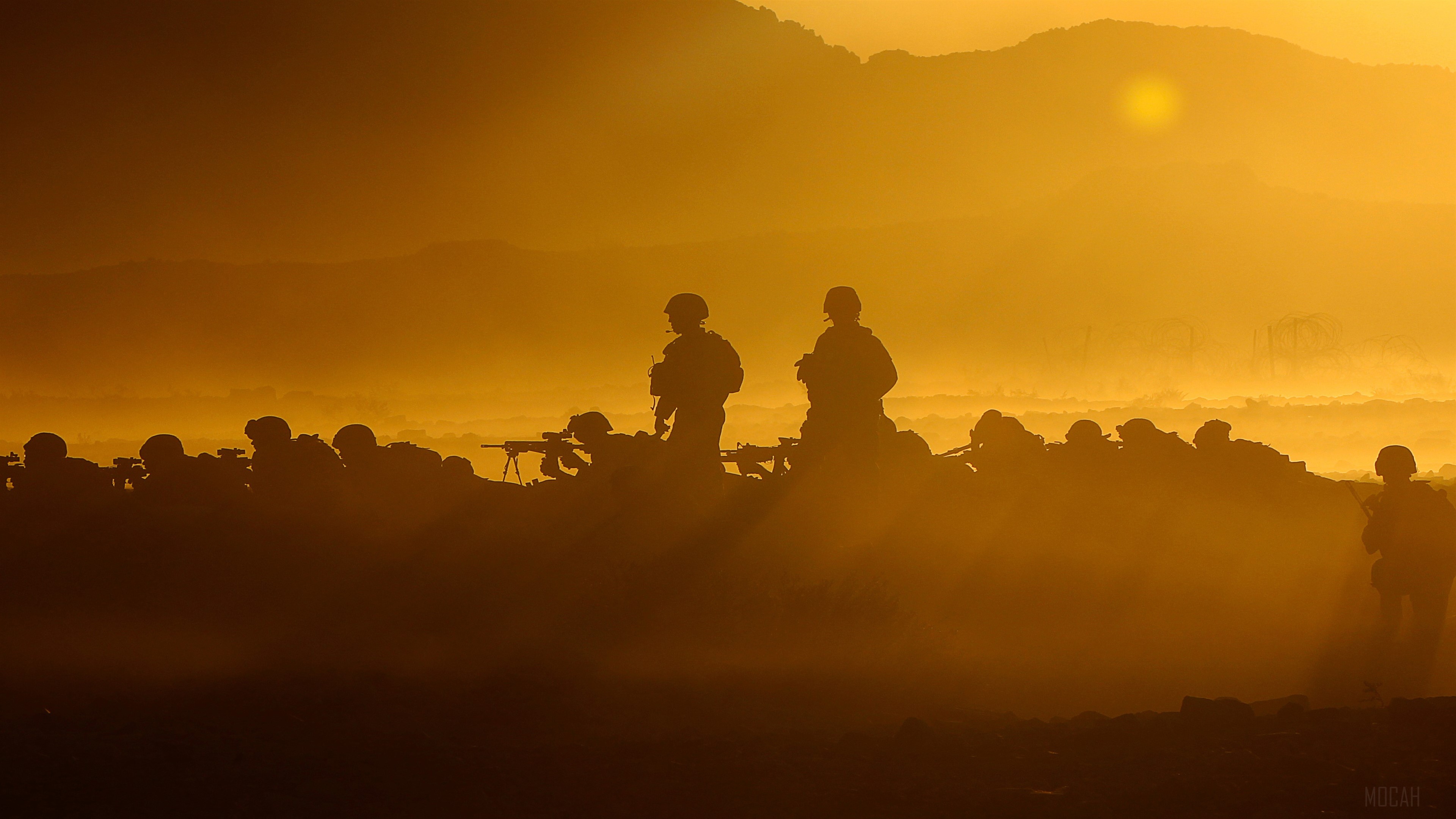 Military Soldiers in Foggy Sunrise 4K HD Wallpaper