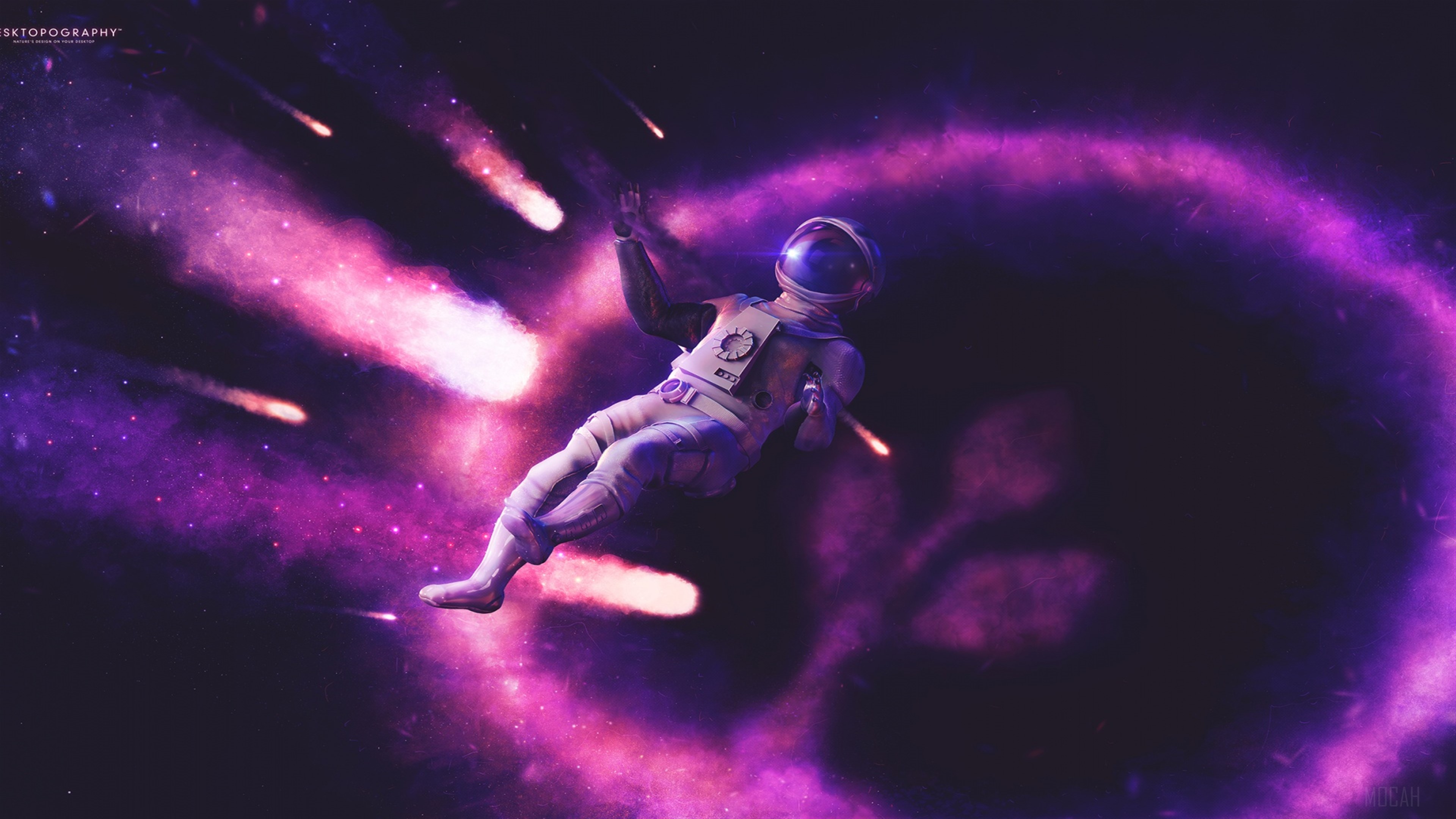 Astronaut in Space with Meteors 4K HD Wallpaper