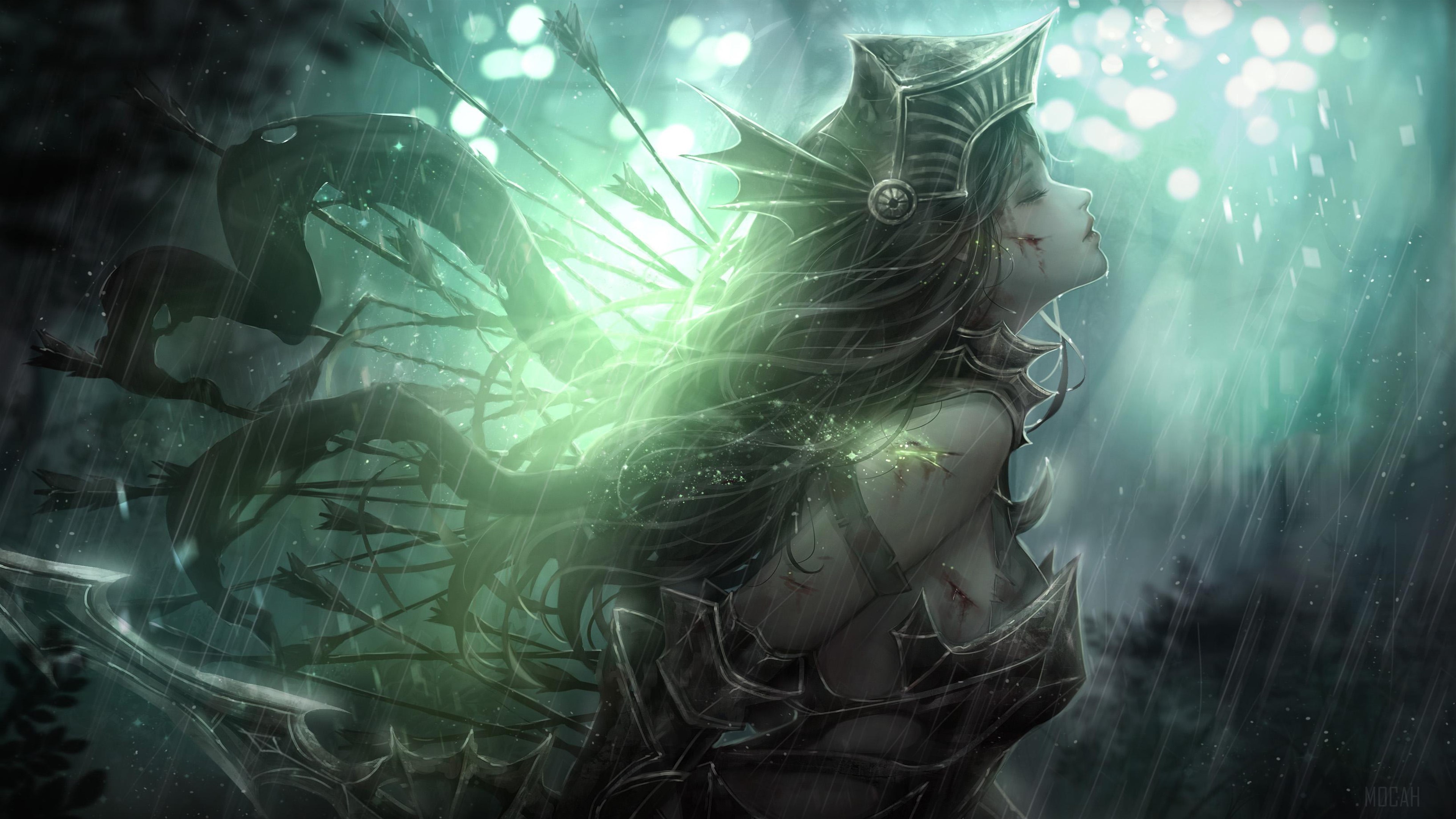 Woman pierced by arrows in the rain HD Wallpaper