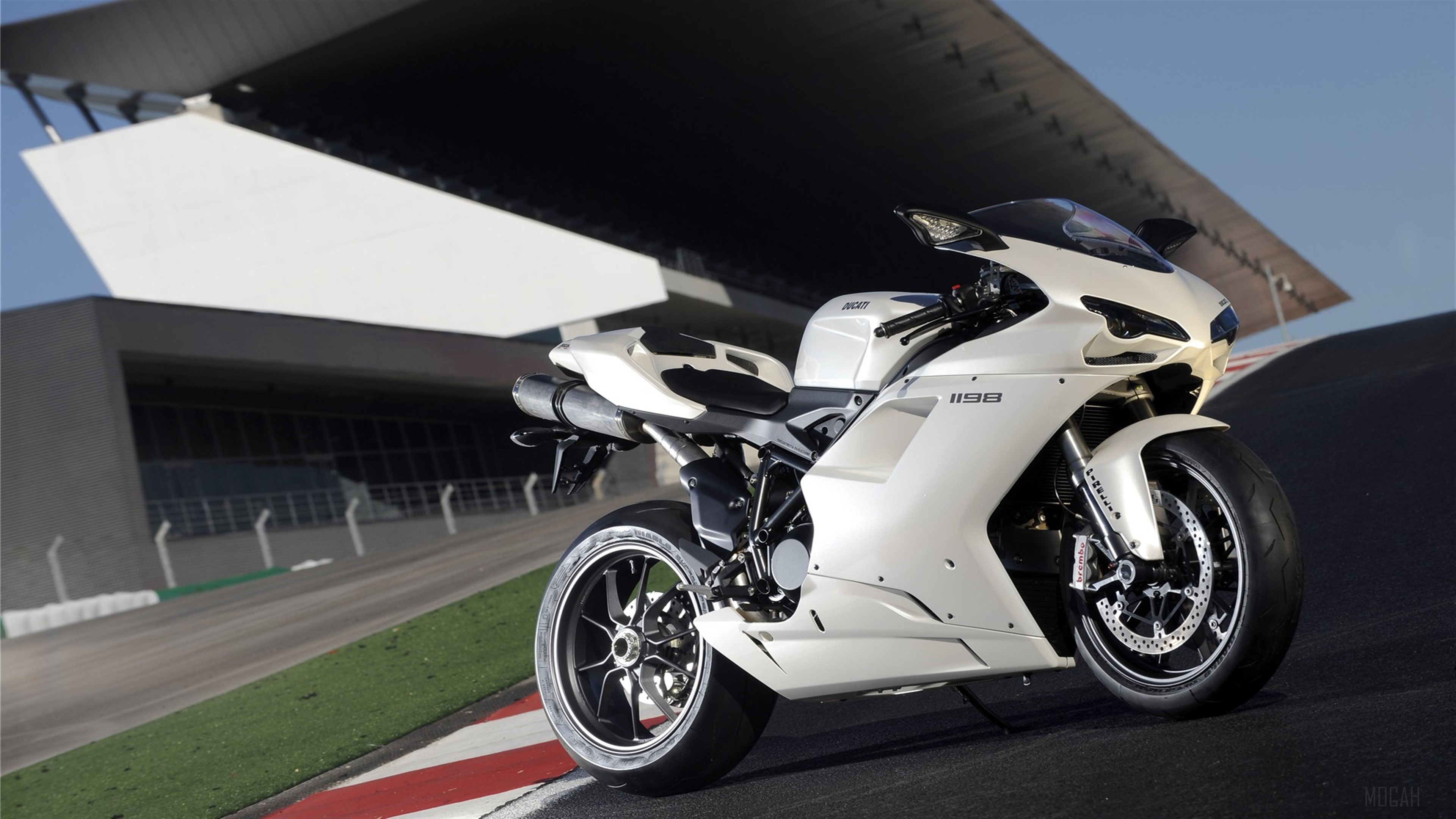 White Ducati 1198 Motorcycle on Race Track HD Wallpaper