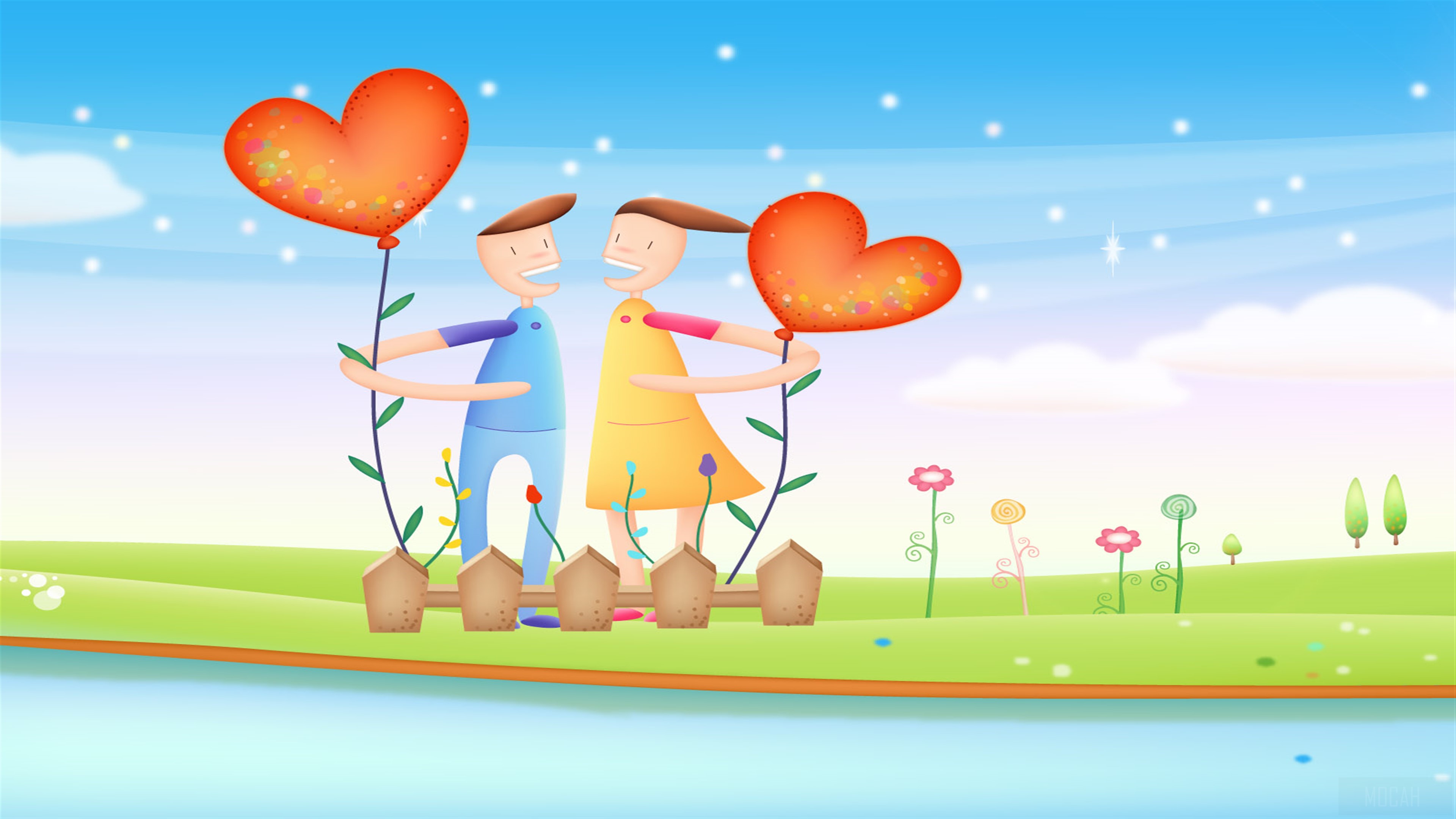 Couple Holding Heart Balloons in a Field 4K HD Wallpaper