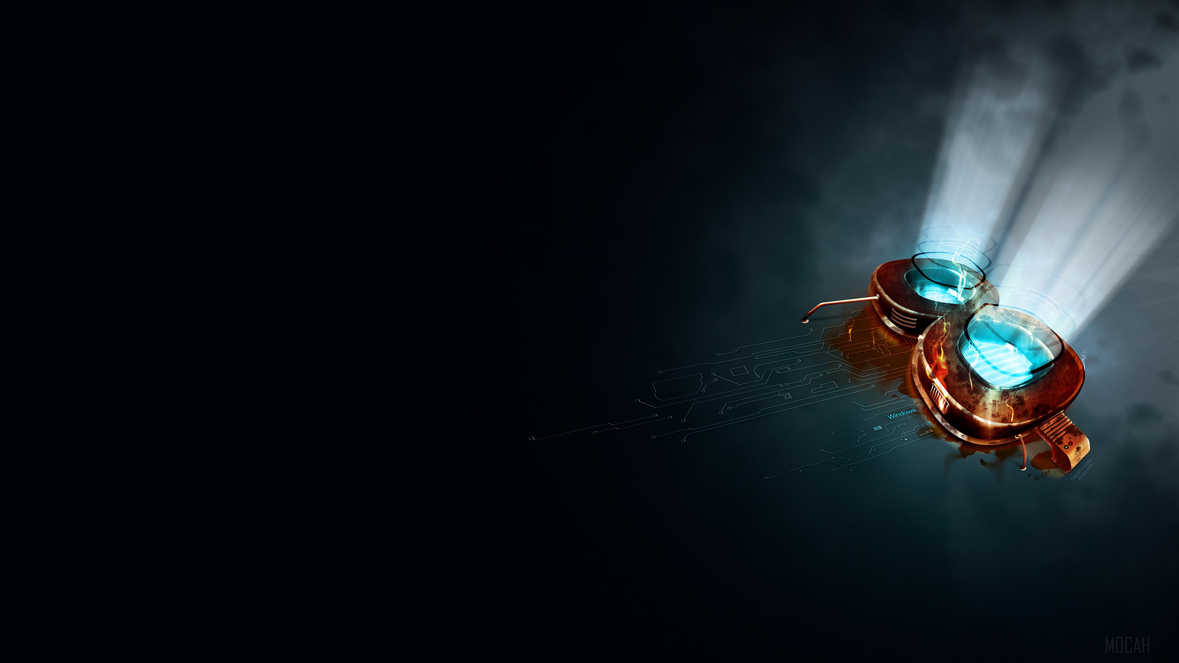 Steampunk Goggles with Blue Light Beams HD Wallpaper