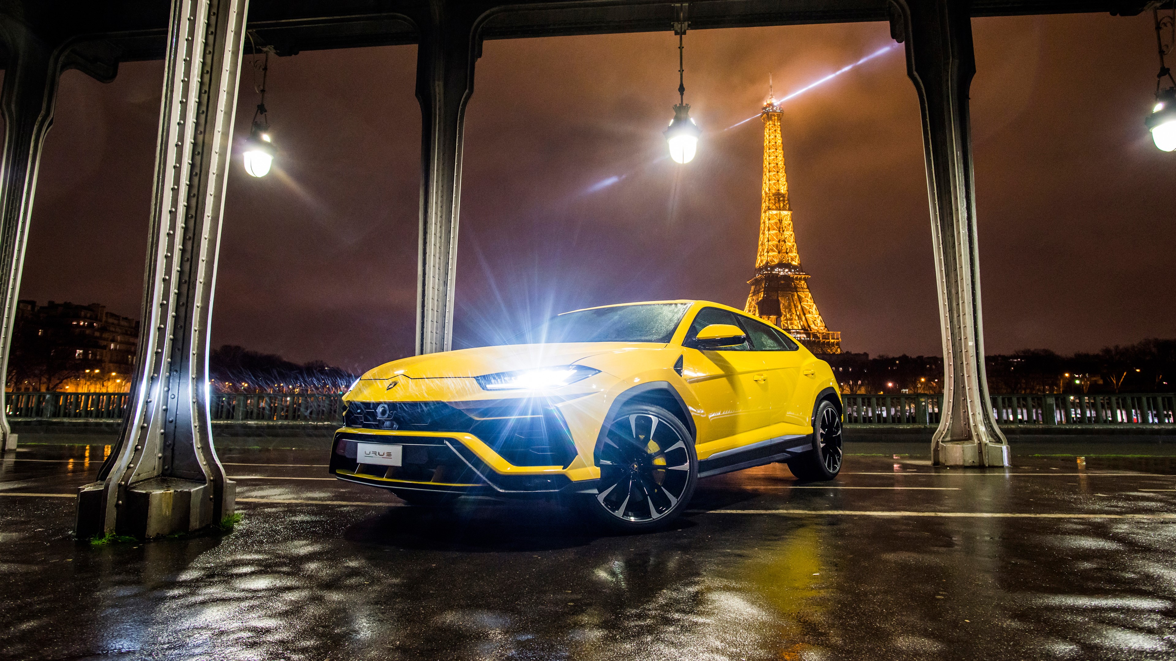 Yellow Lamborghini Urus on Pont des Arts, Paris 4K HD Wallpaper