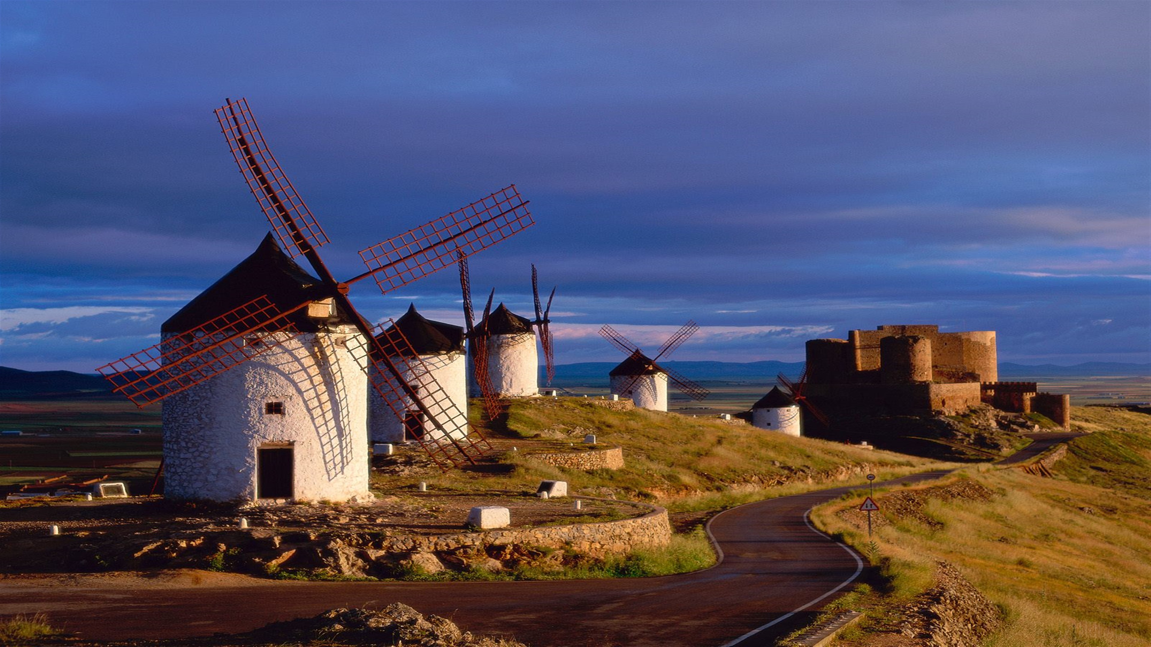 Consuegra windmills and castle in La Mancha, Spain 4K HD Wallpaper