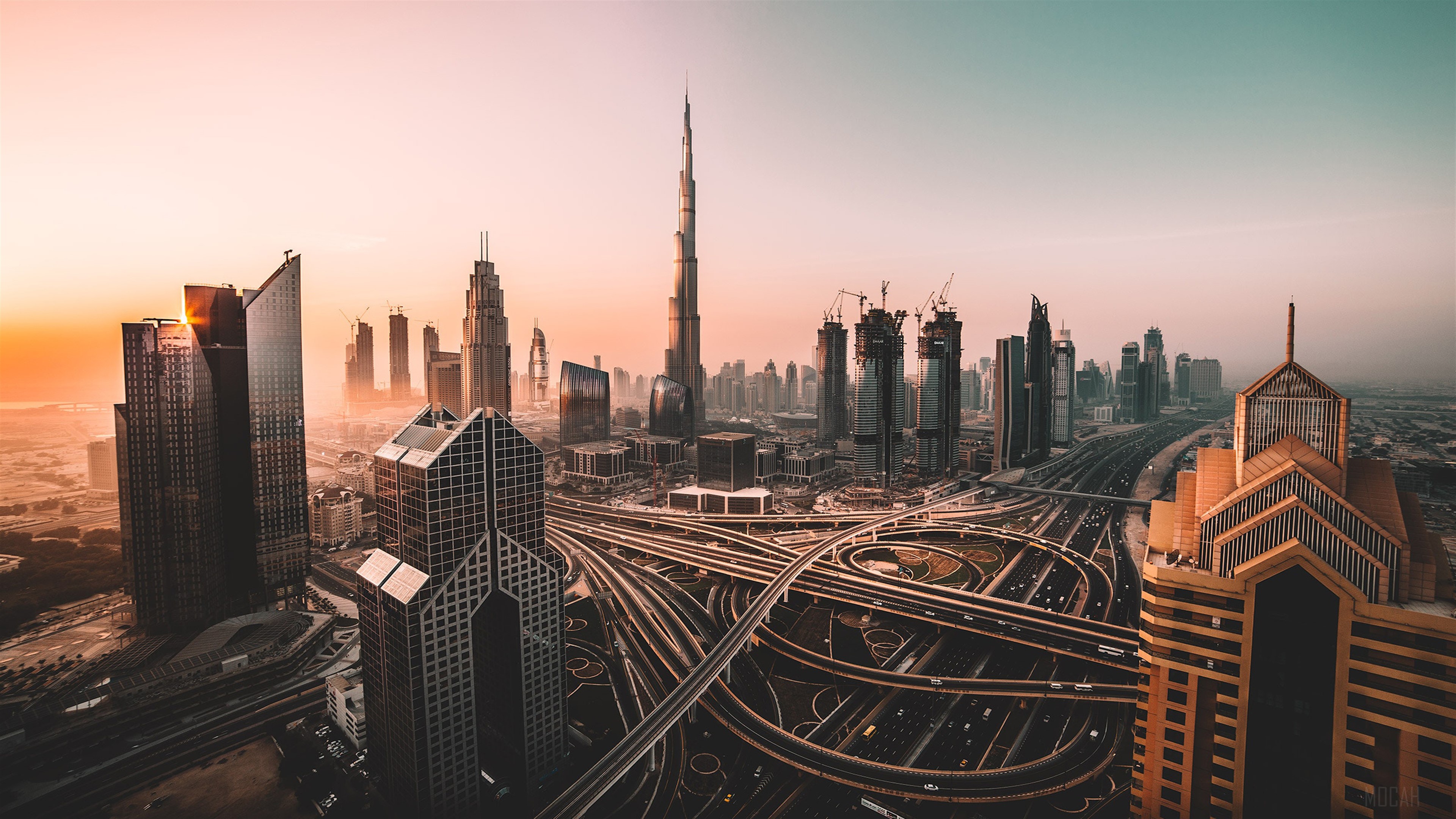 Dubai Cityscape with Burj Khalifa and Highways 4K HD Wallpaper