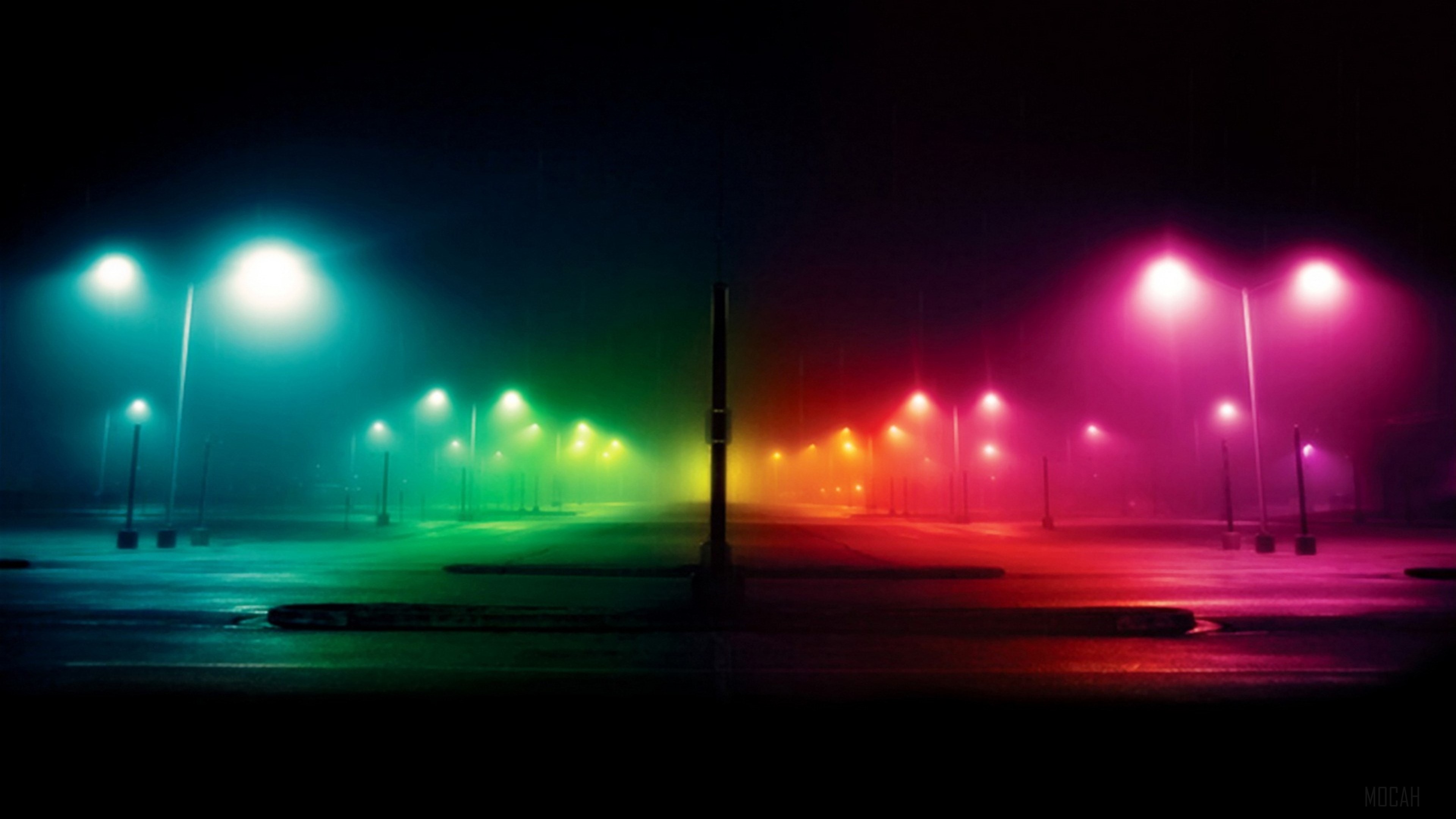 Streetlights in the Fog at Night HD Wallpaper