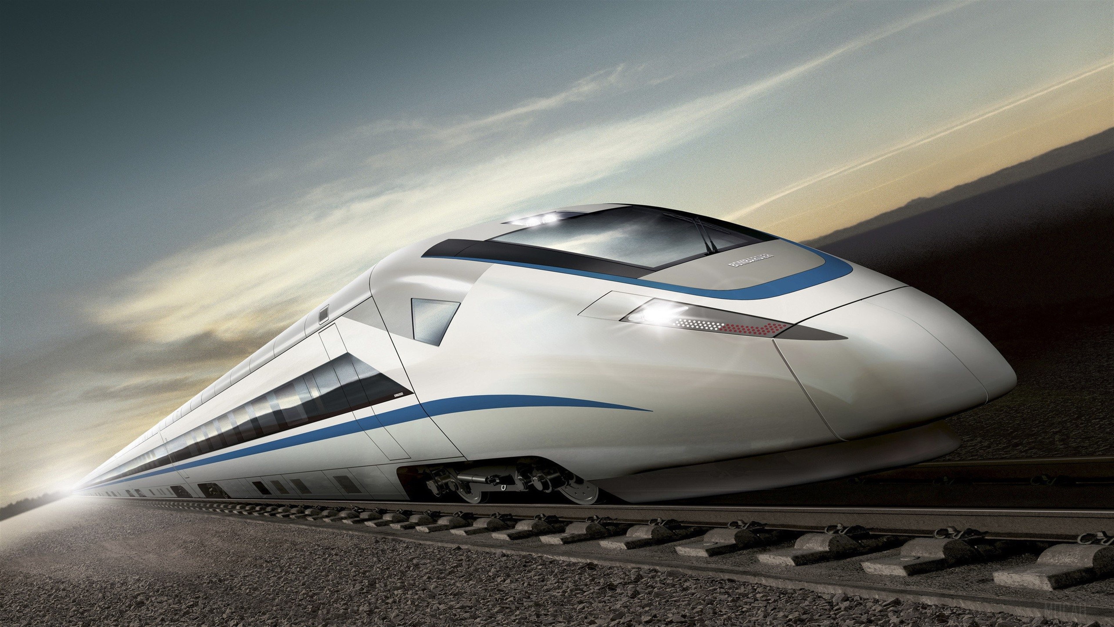 High-speed train on tracks in 4K HD Wallpaper