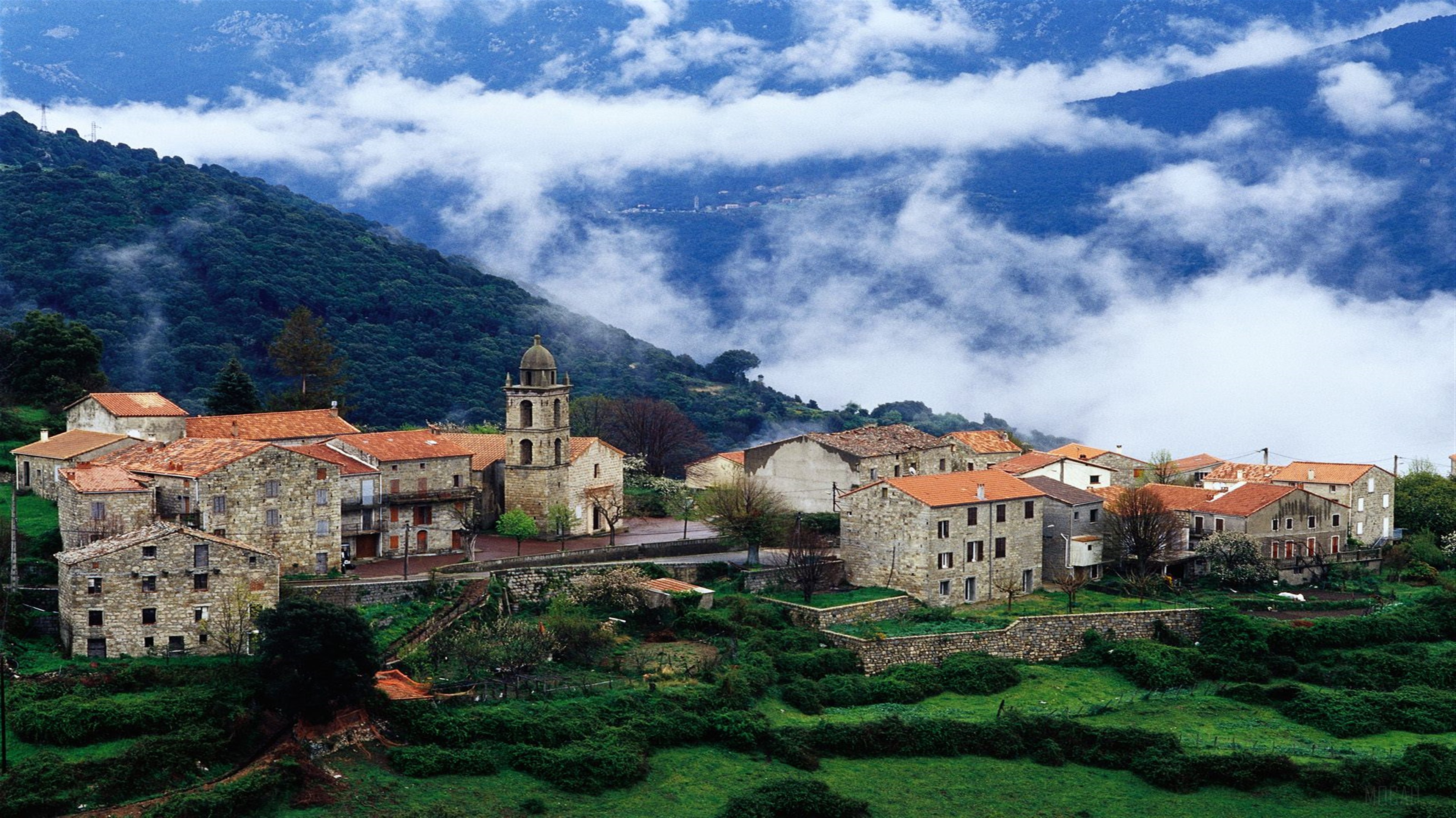 Village in Corsica, France 4K HD Wallpaper