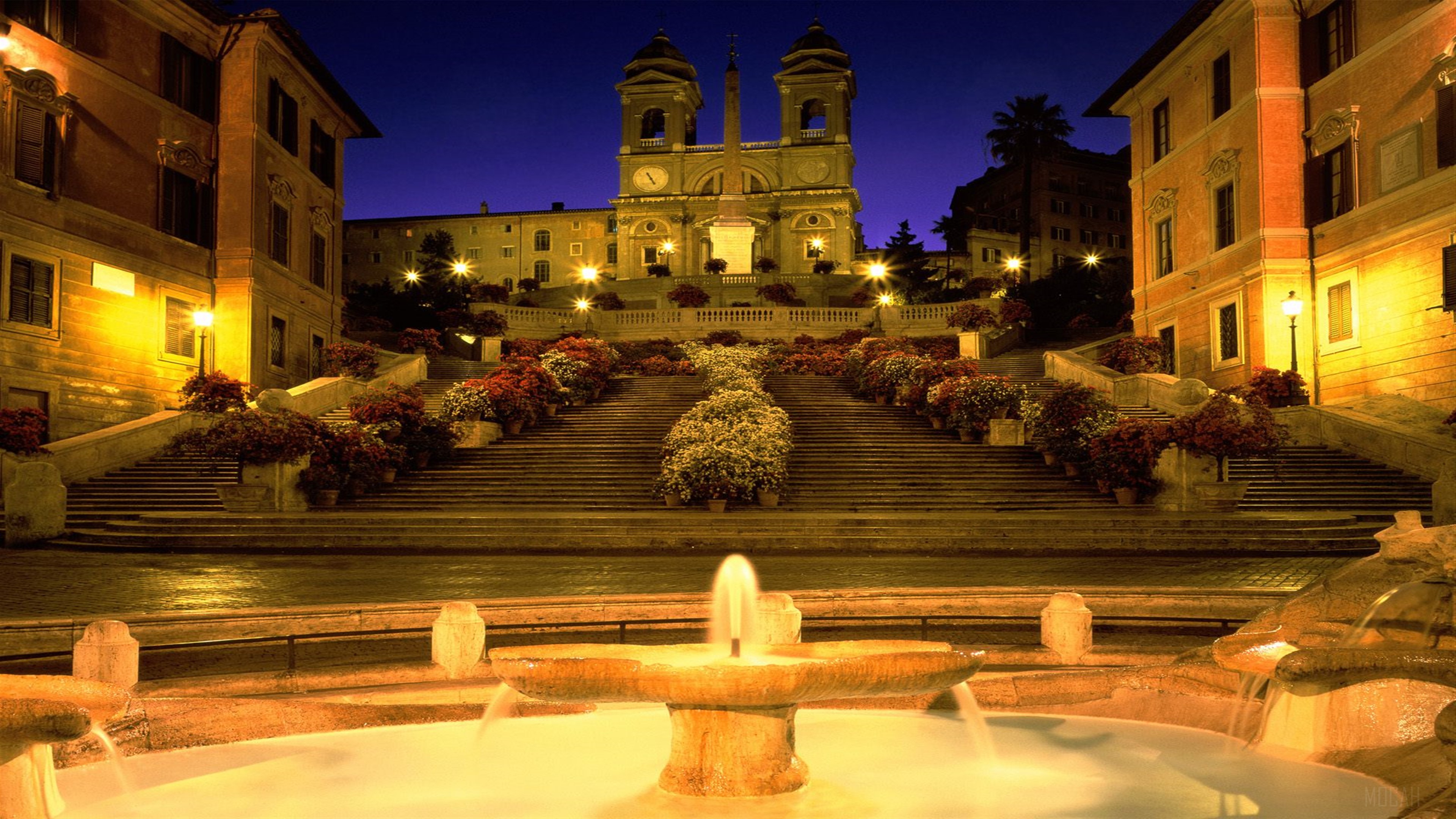 Spanish Steps and Trinita dei Monti Church in Rome 4K HD Wallpaper