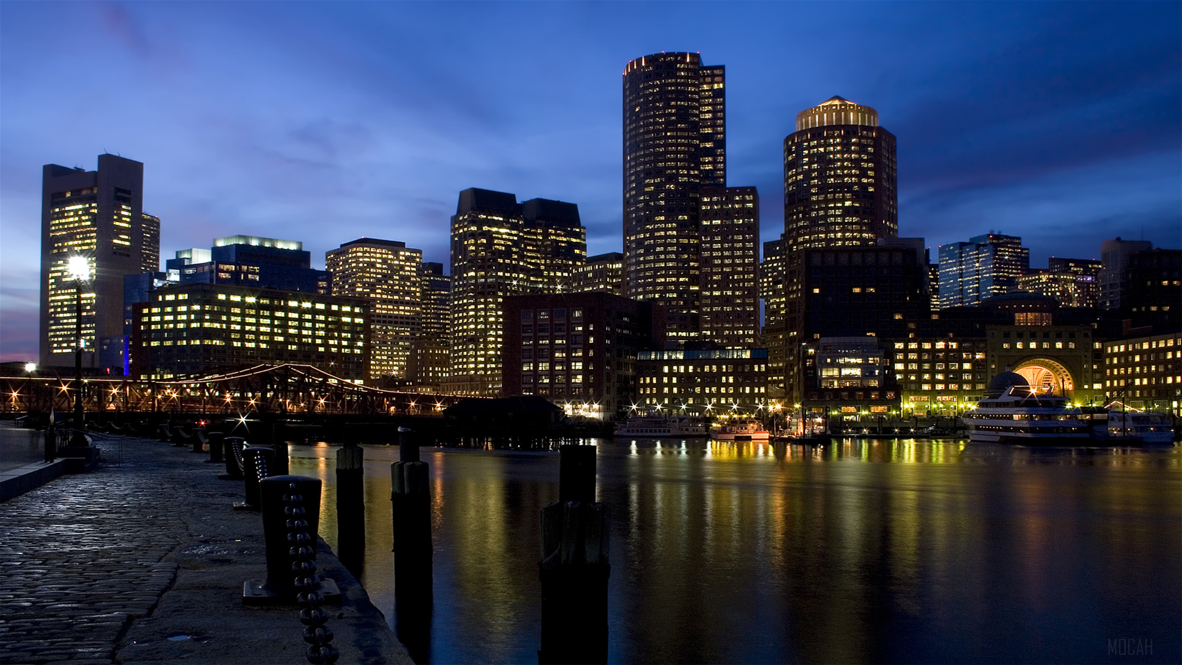 Boston Harbor Skyline at Dusk 4K HD Wallpaper